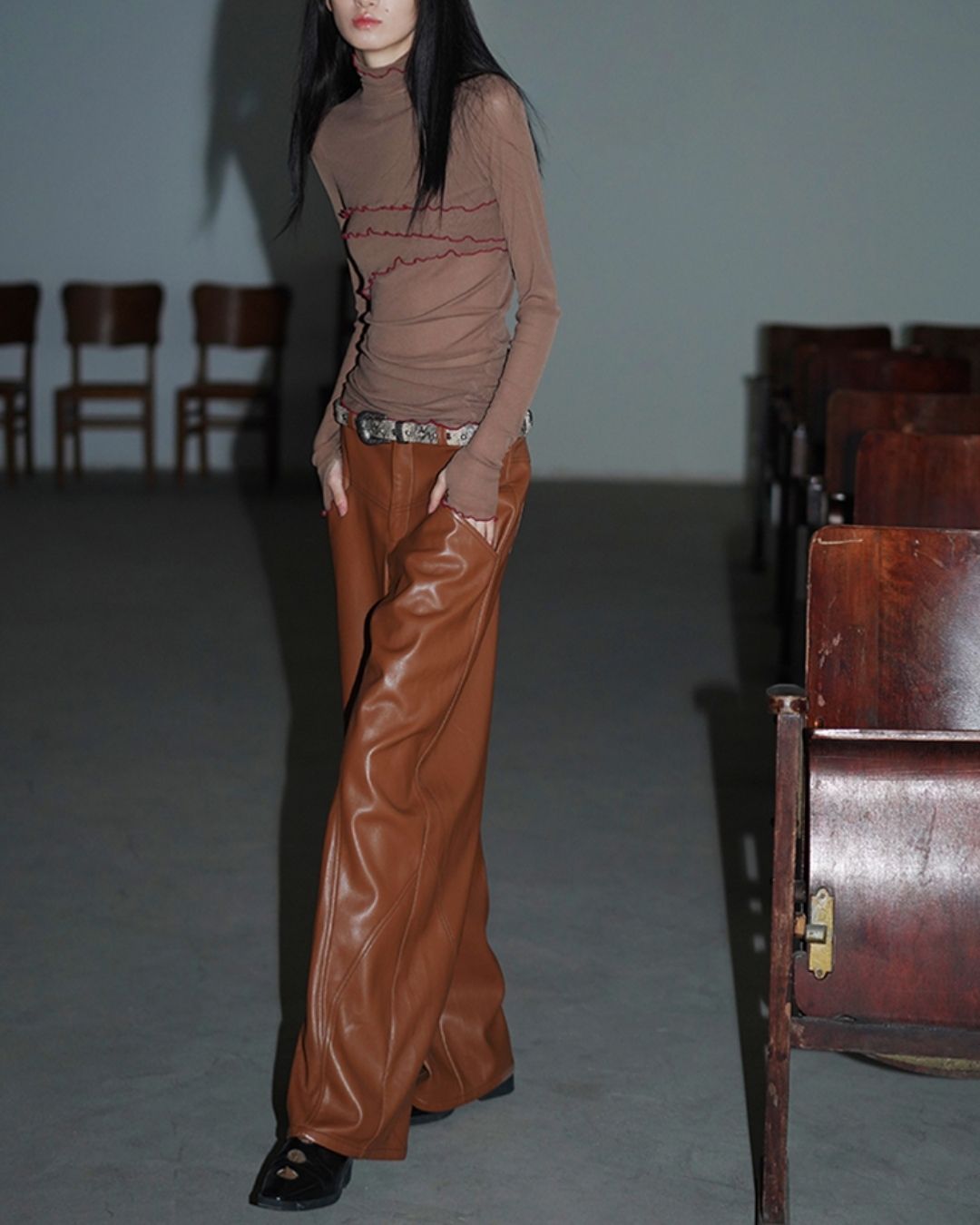 Wide Straight Leather Pants　BT020