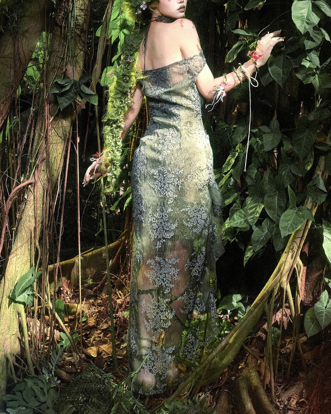 Off-the-shoulder Sheer Asymmetrical Dress　DR033