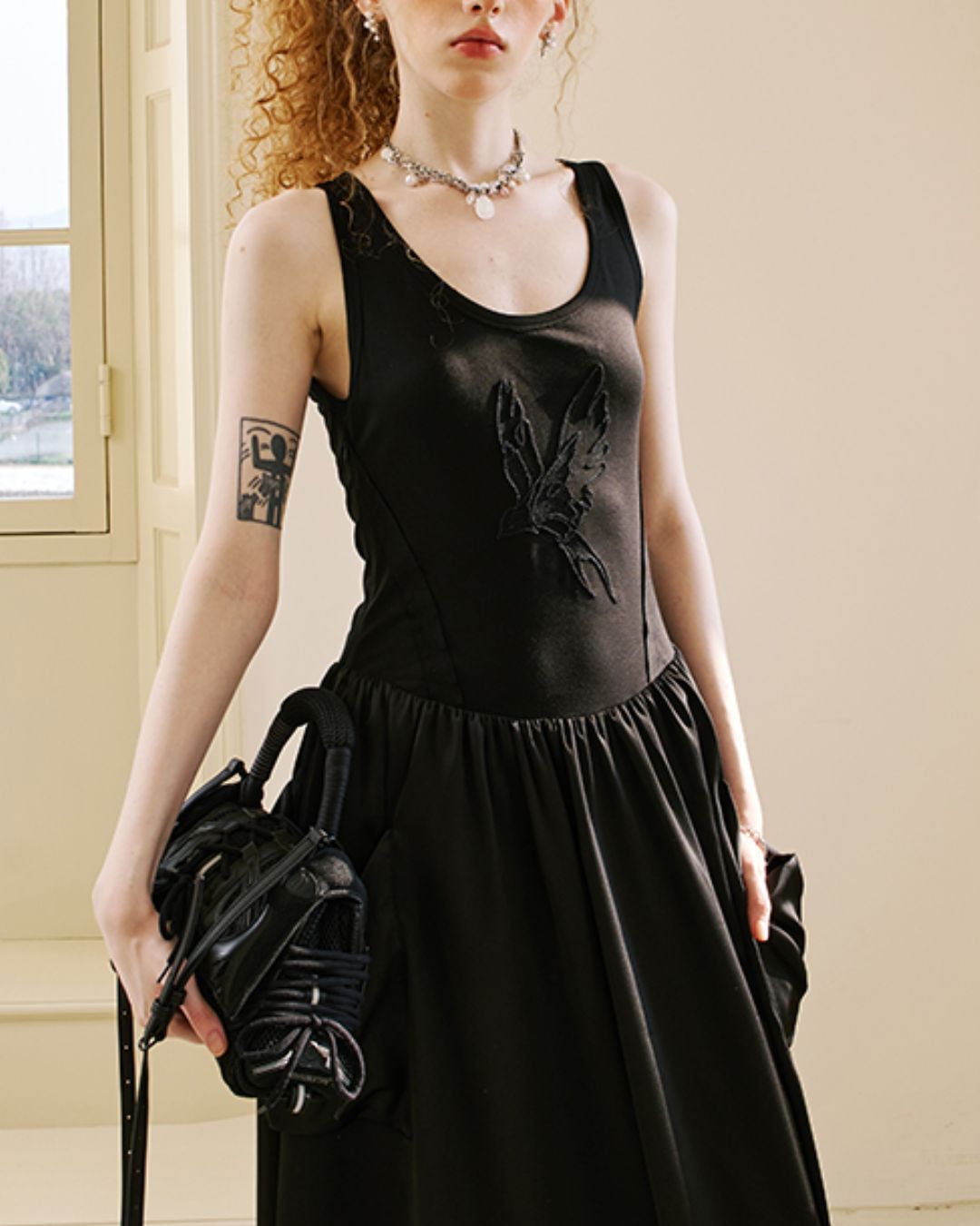 Swallow Embroidery Big Pocket Long Dress　DR036