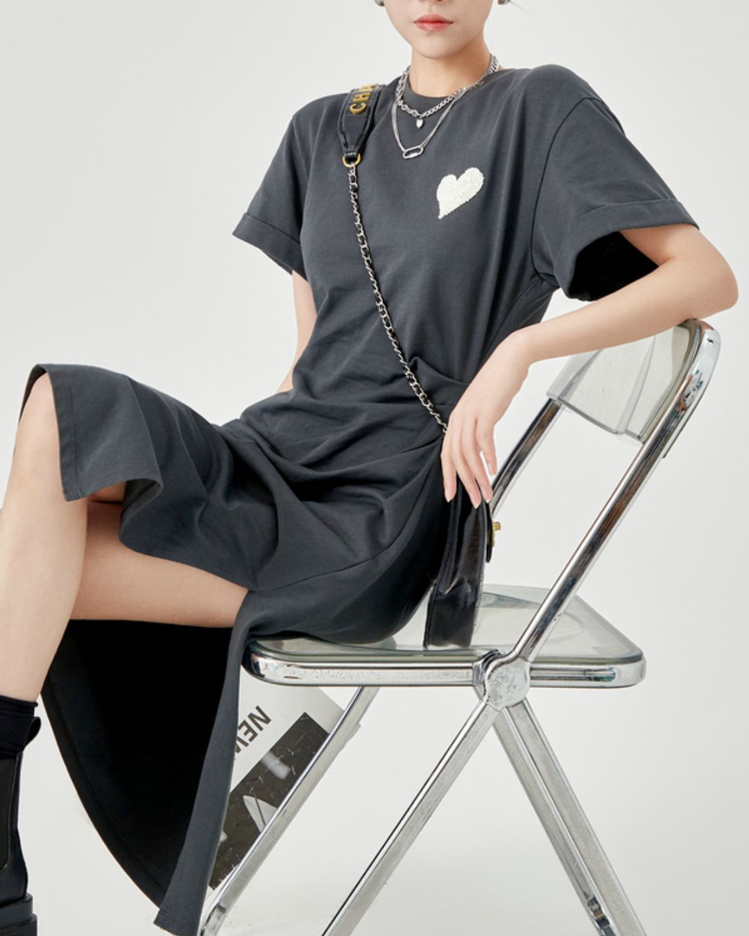 One-point Heart T-shirt Dress　DR043