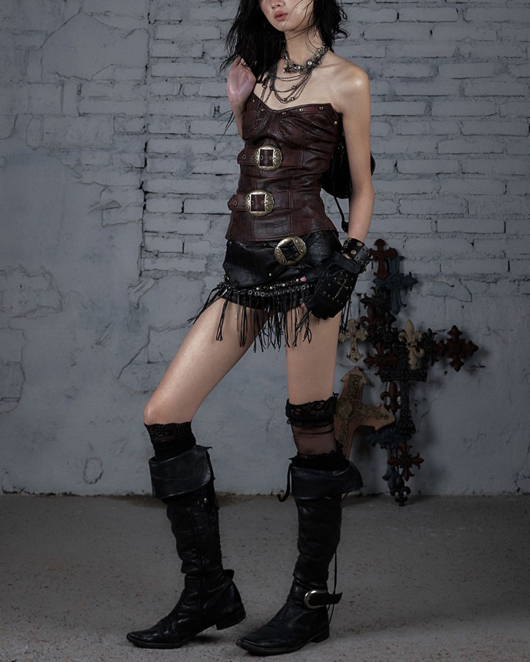 Metal Belt Leather Tube Top　TP045