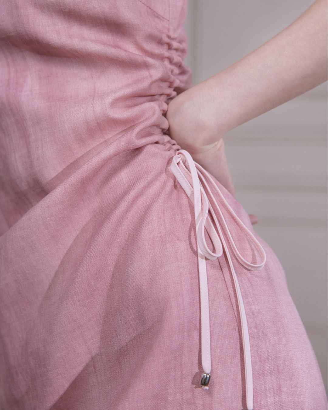 Side Waist Drawstring Lace Embellished Long Dress　DR042