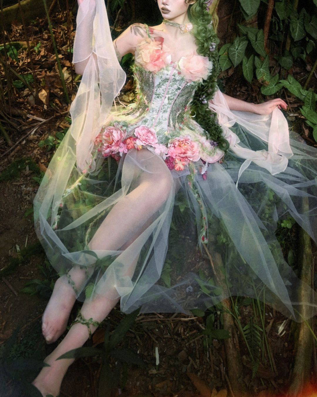 Petal Design Corset And Organza Mini Dress　DR031