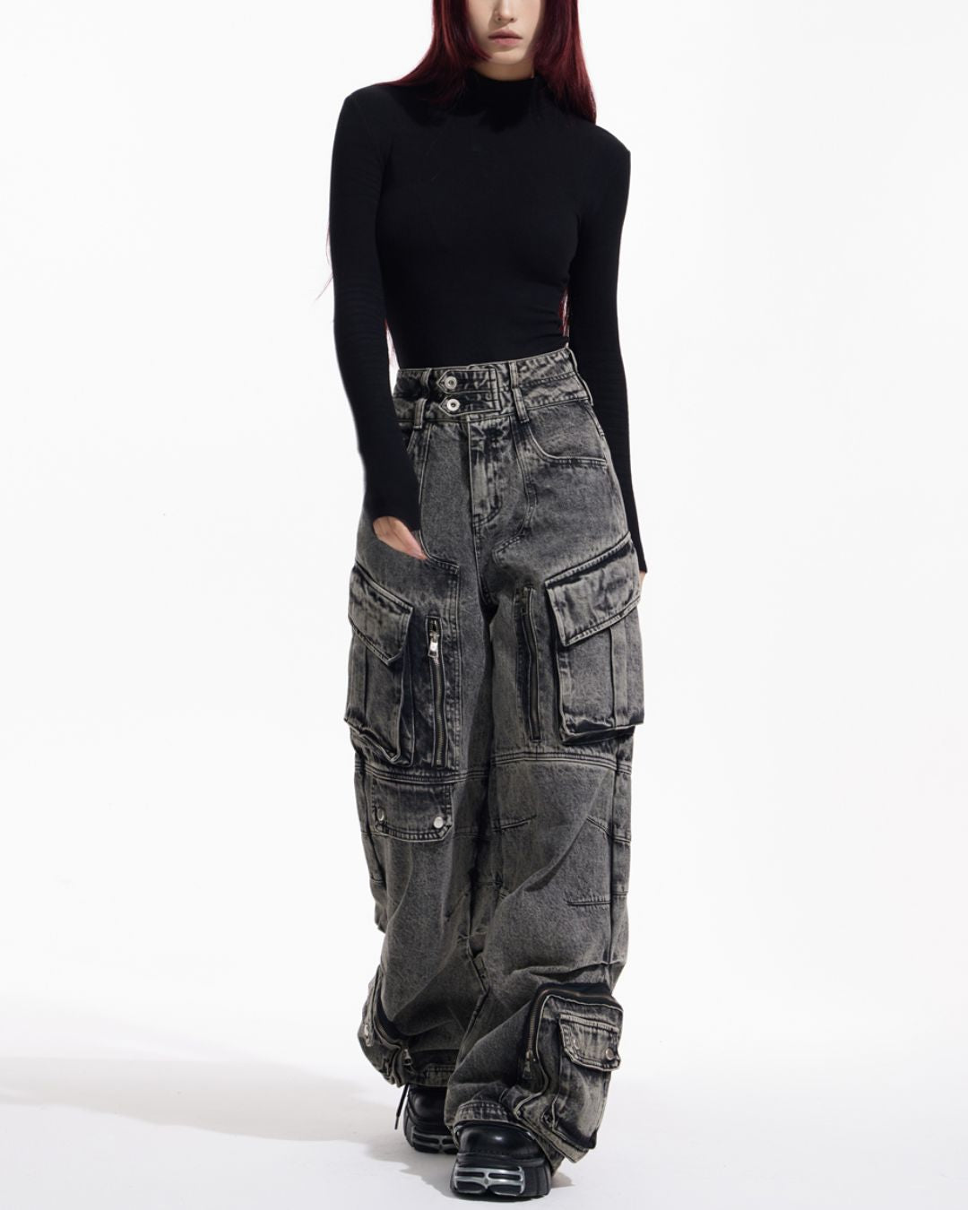 Multi-pocket Wide Denim Pants　BT009