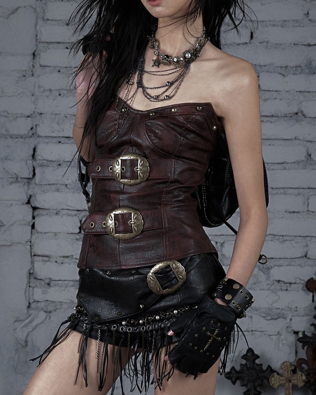 Metal Belt Leather Tube Top　TP045