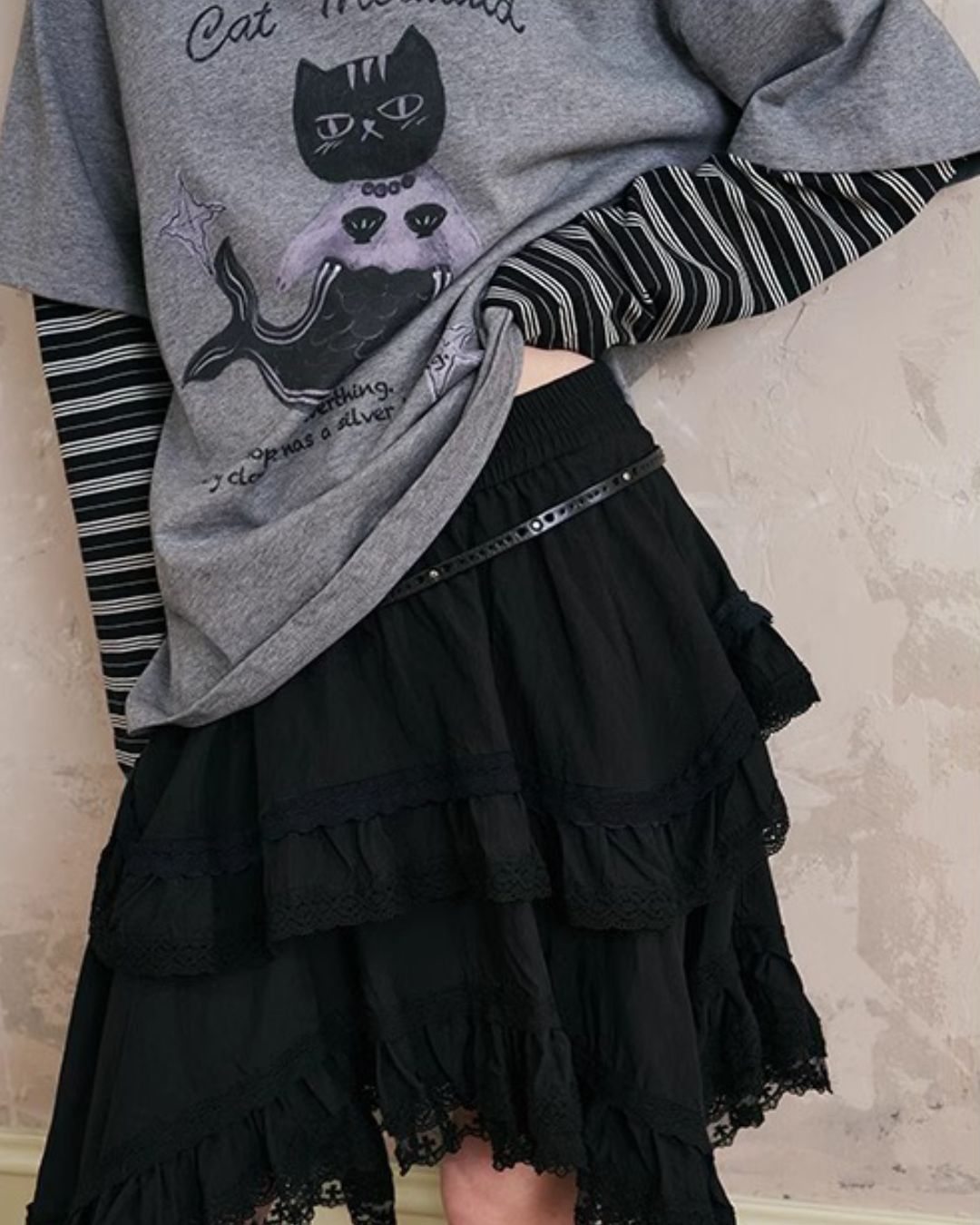 Mermaid Cat Layered T-shirt　TP037
