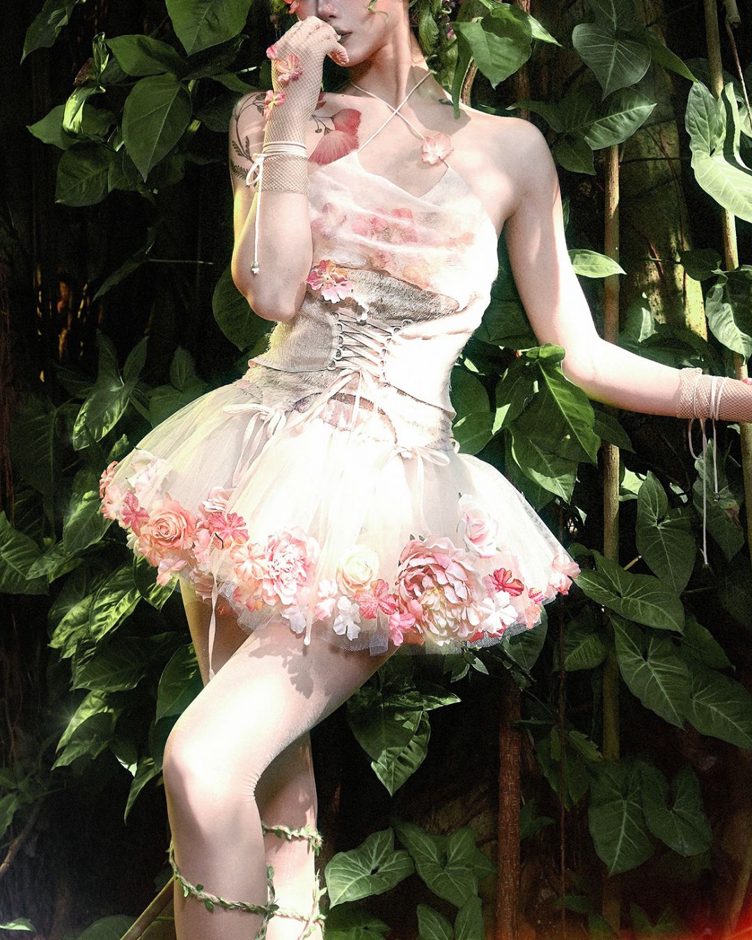 Flower Chiffon Cross Strap Top　TP035