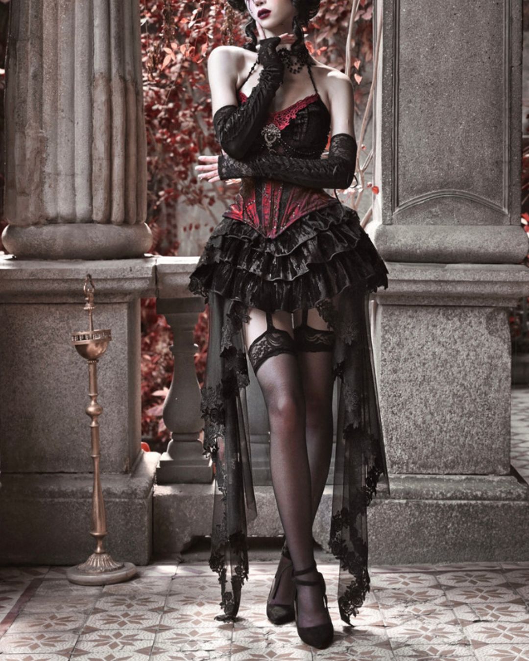 Gothic Velvet Corset ＆ Decoration Camisole & Lace Velvet Skirt　DR009