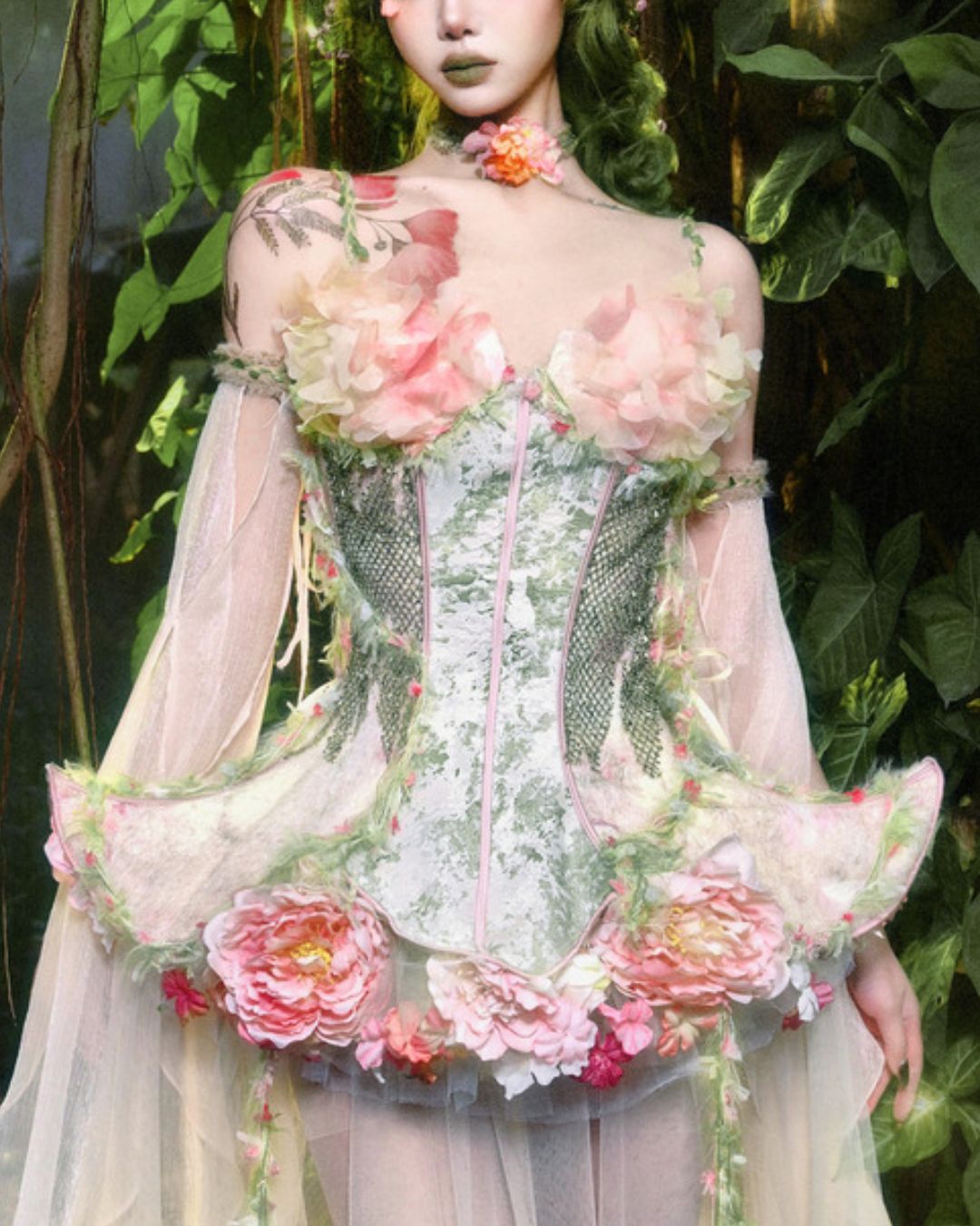 Petal Design Corset And Organza Mini Dress　DR031