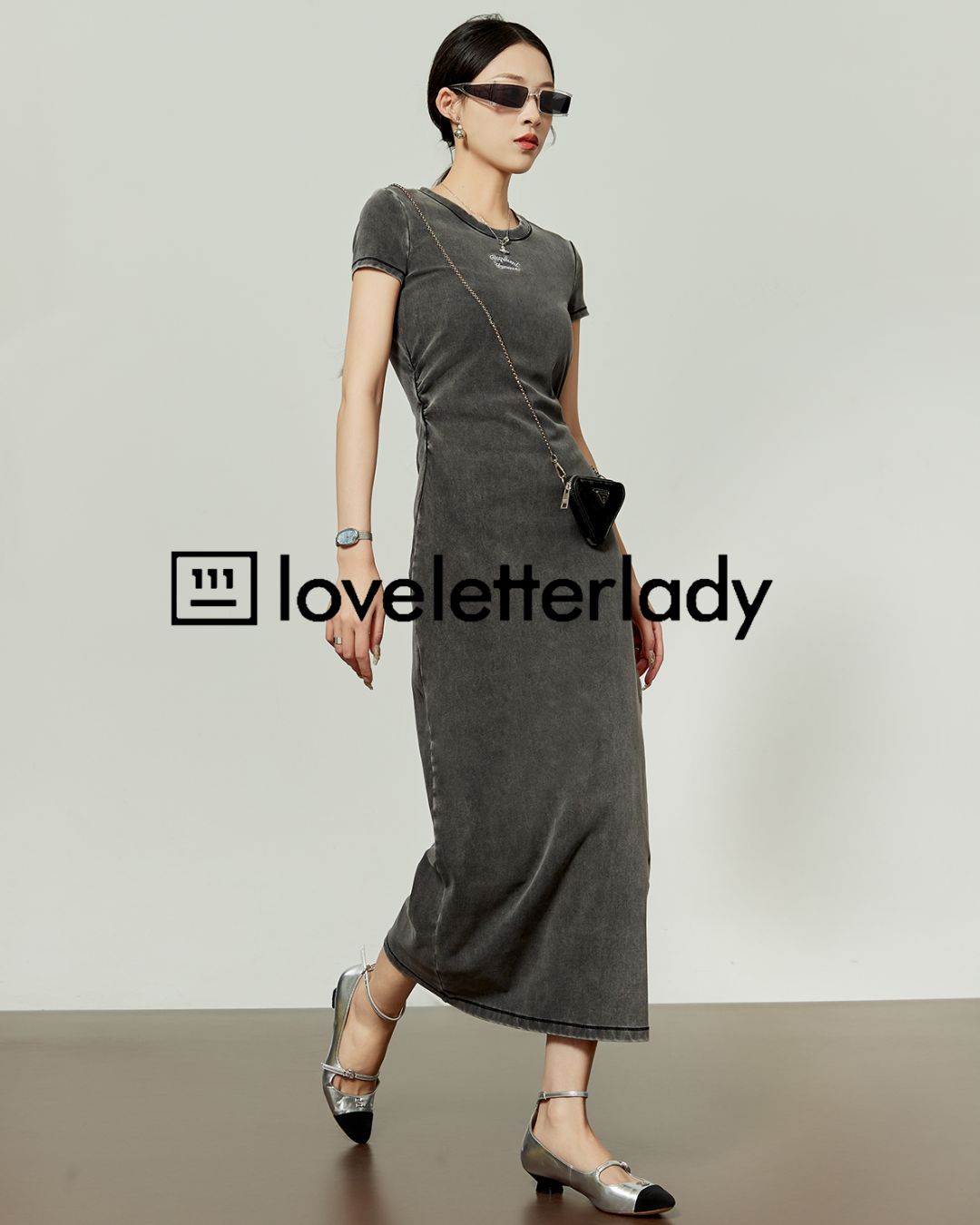 Washed Color Tight Waist Long Dress　DR048