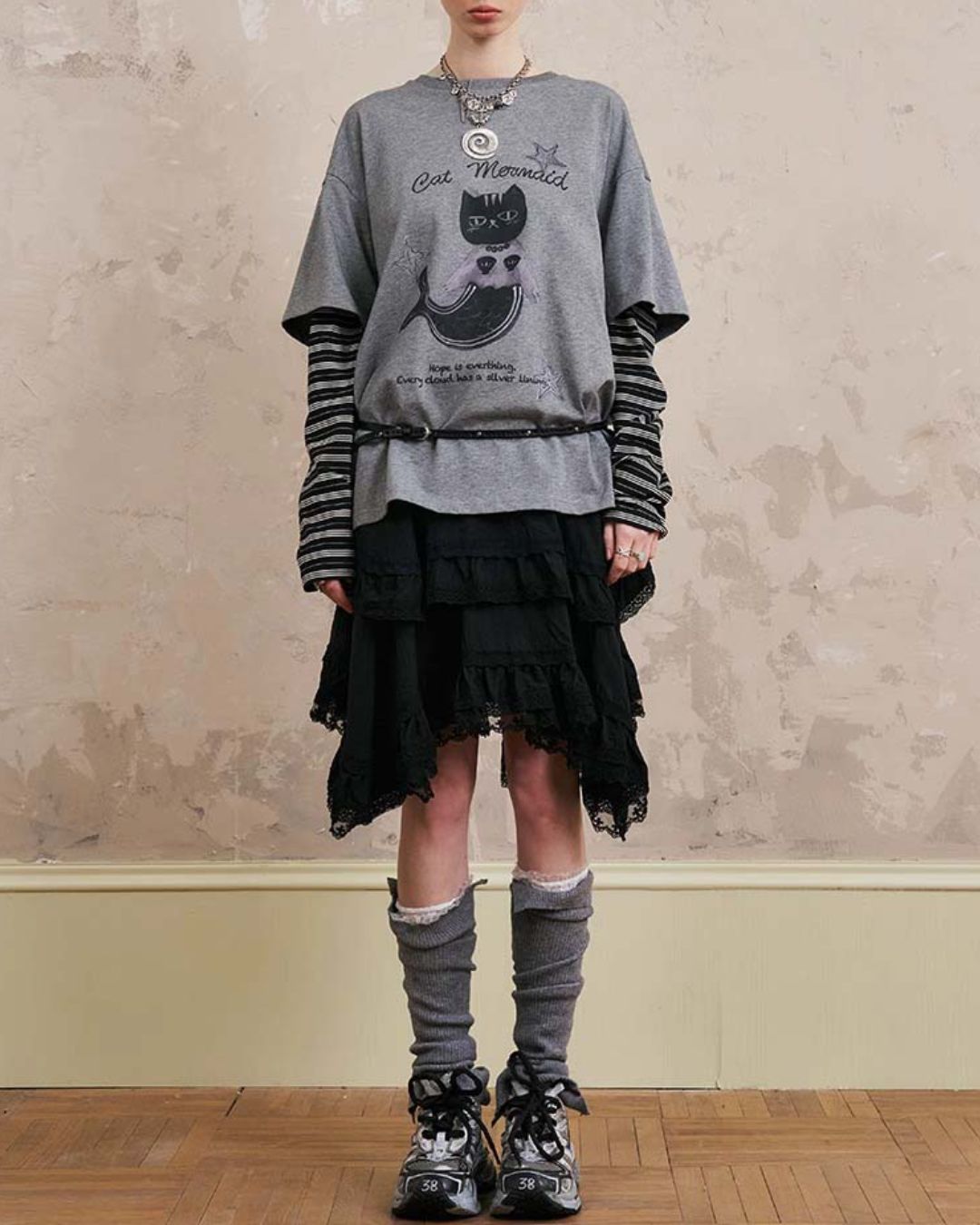 Mermaid Cat Layered T-shirt　TP037