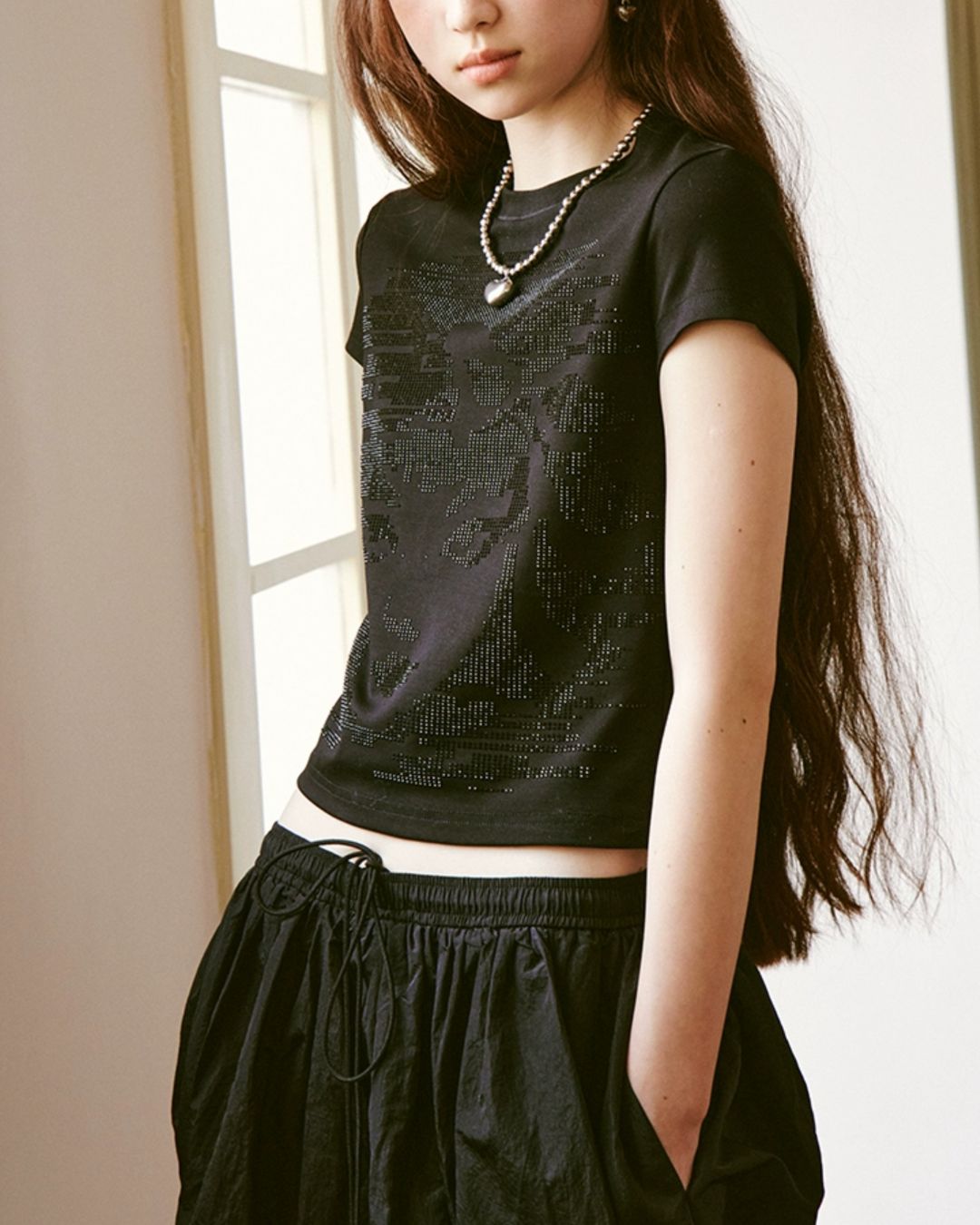 Rhinestone Girl Face T-shirt　TP038