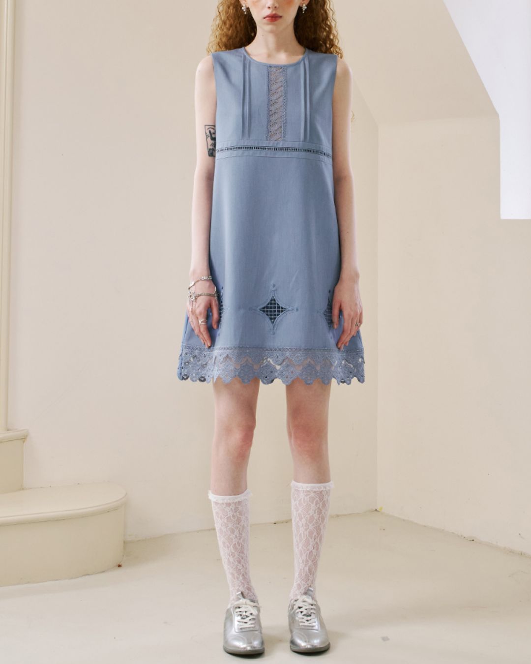 Lace Stitch Sleeveless Mini Dress　DR035