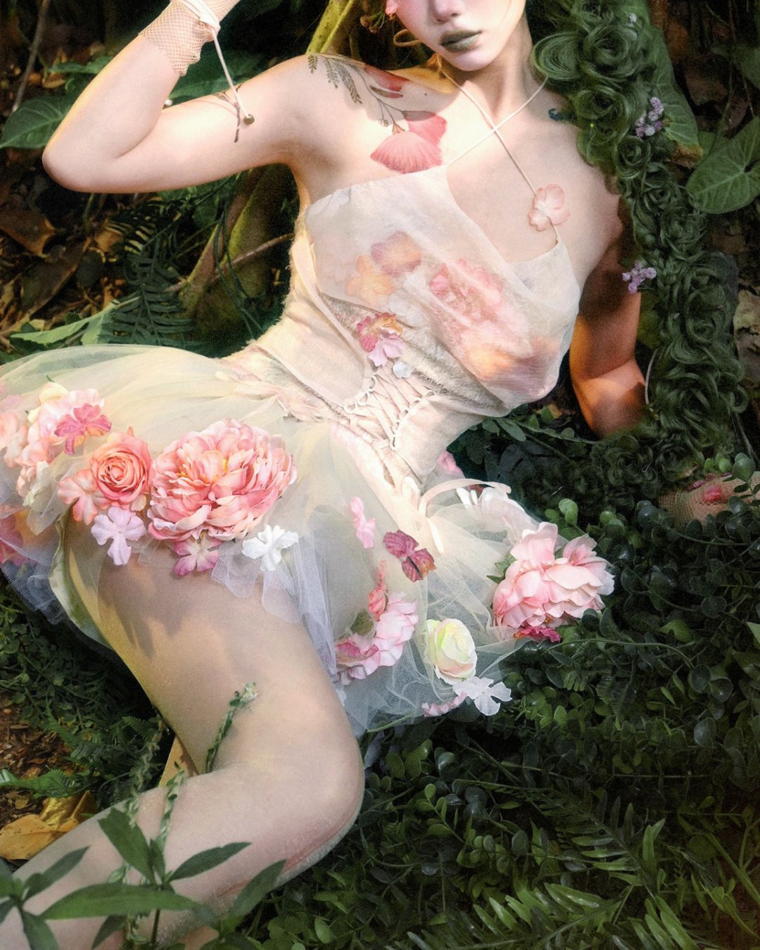 Flower Chiffon Cross Strap Top　TP035