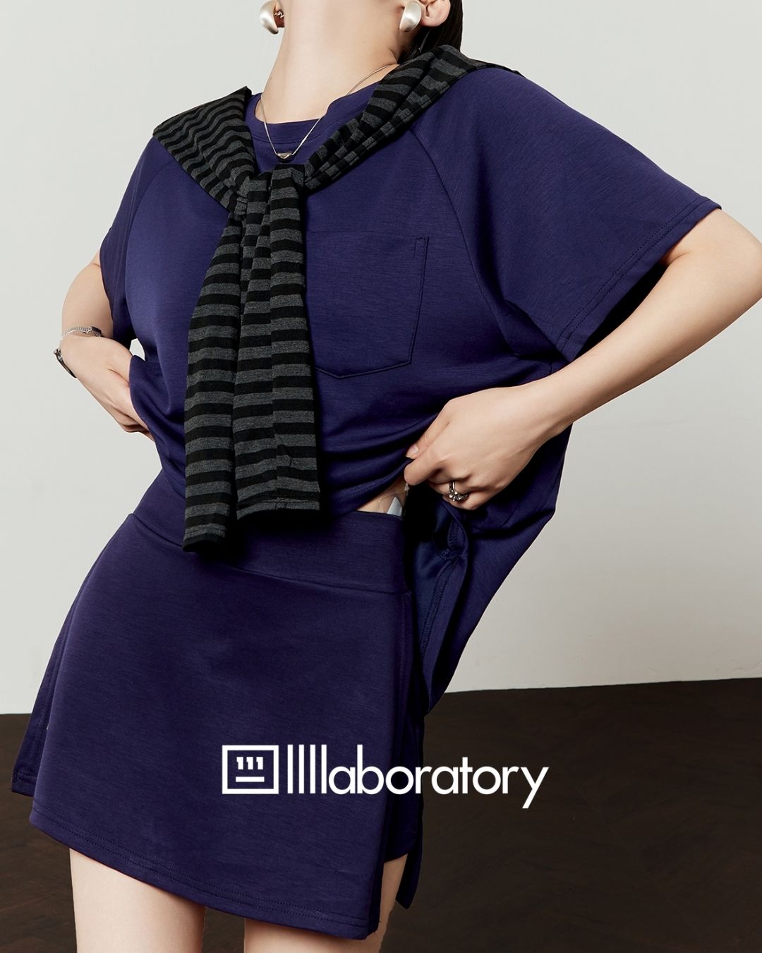 Loose T-shirt & Shorts & Border Shawl Set　TP073