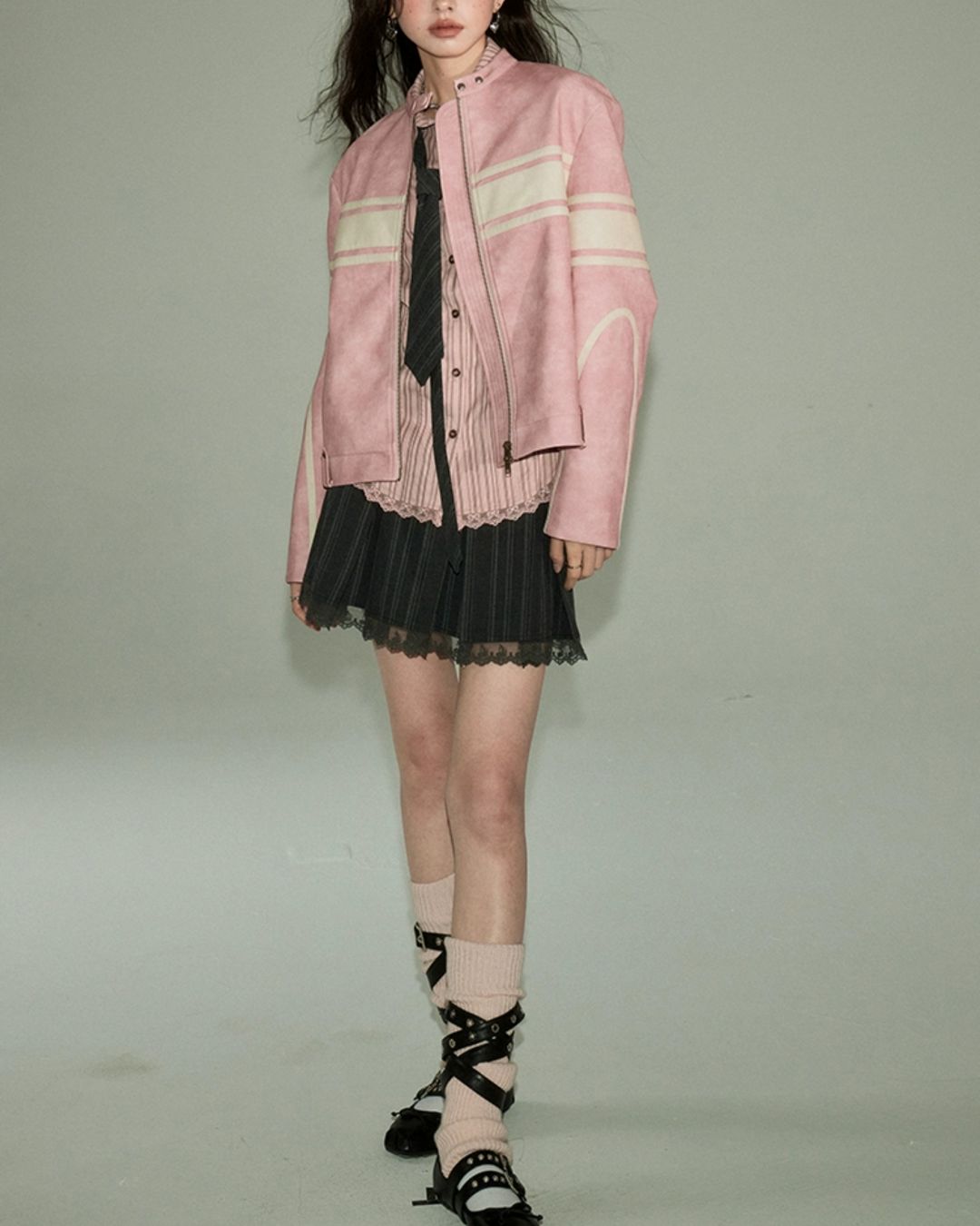 Pink Leather Riders Jacket　OT002