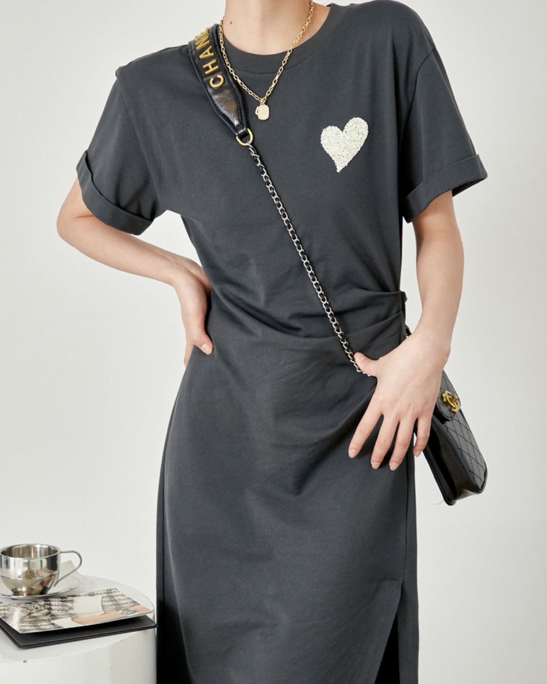 One-point Heart T-shirt Dress　DR043