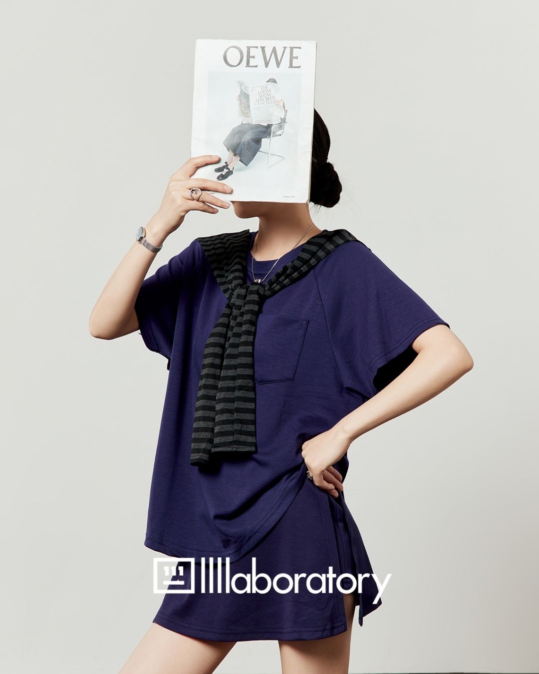 Loose T-shirt & Shorts & Border Shawl Set　TP073