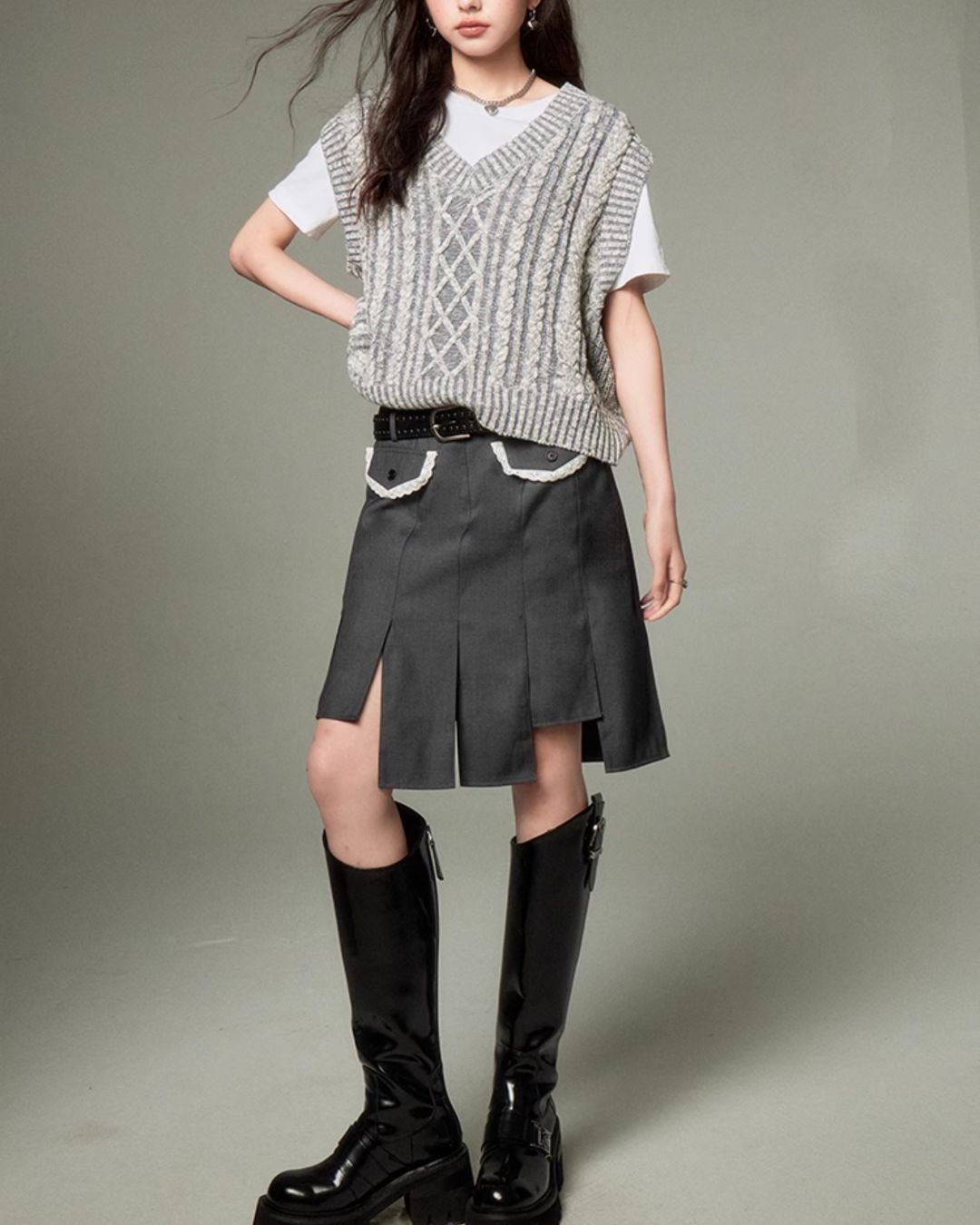 V-neck Cable Knit Vest　TP004