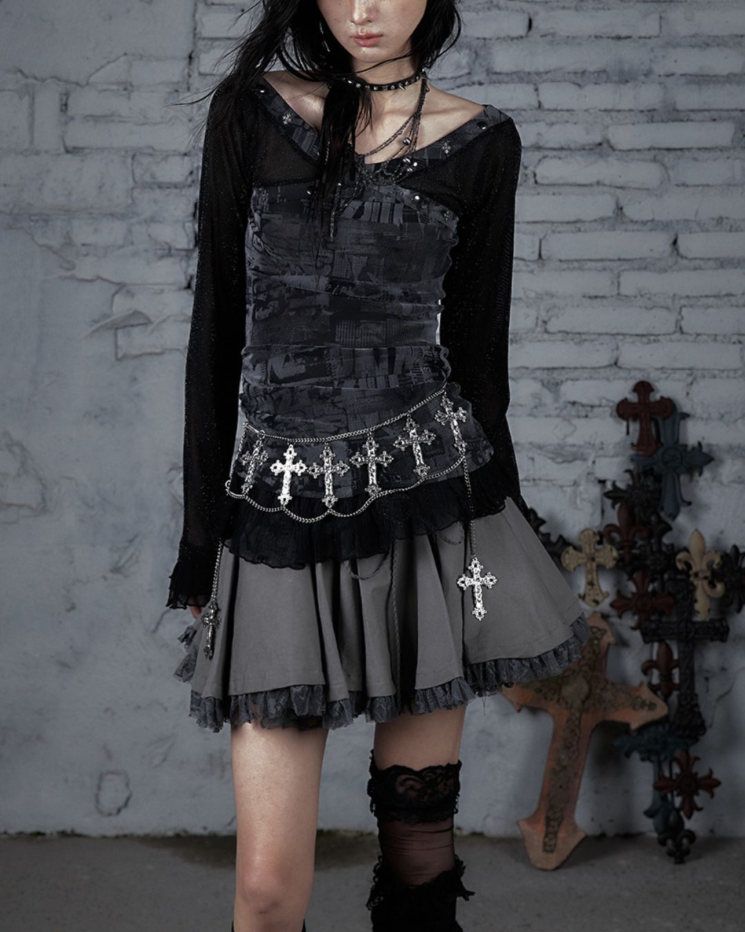 Cross Stitch Sheer Switching Top　TP044