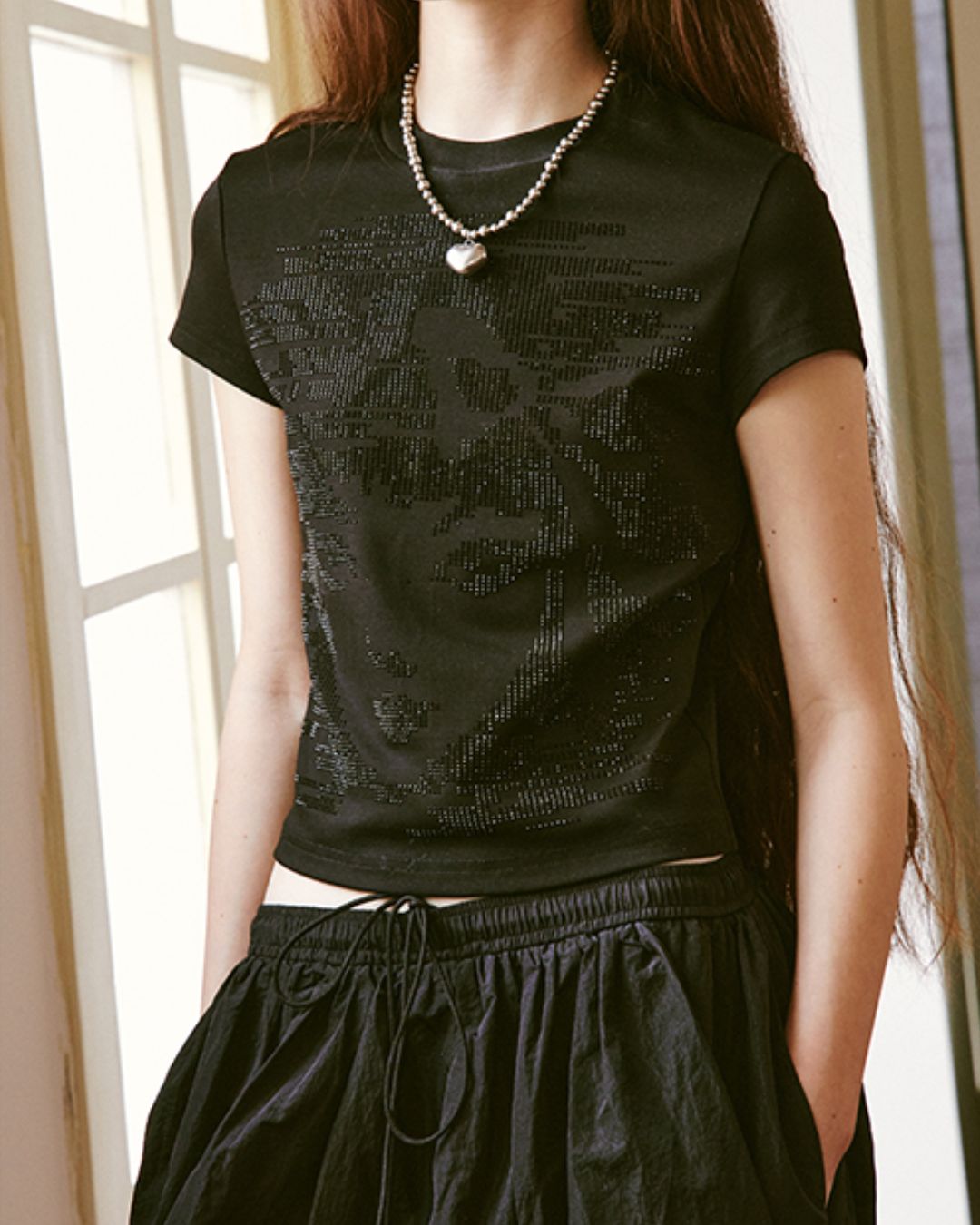 Rhinestone Girl Face T-shirt　TP038