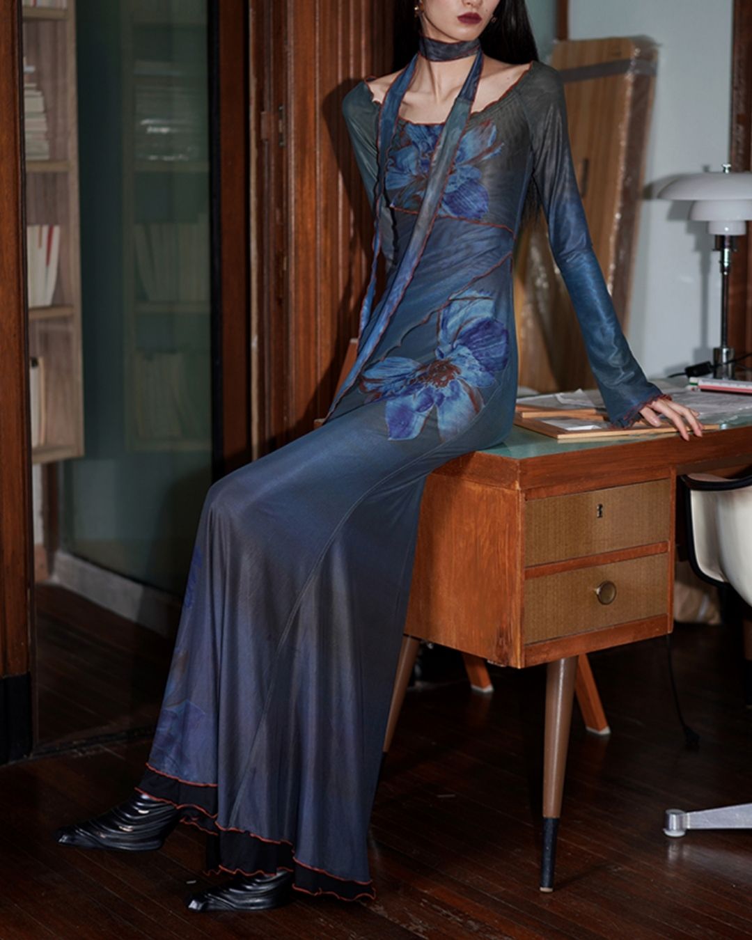 Flower Printed 2-way Long Dress　DR016