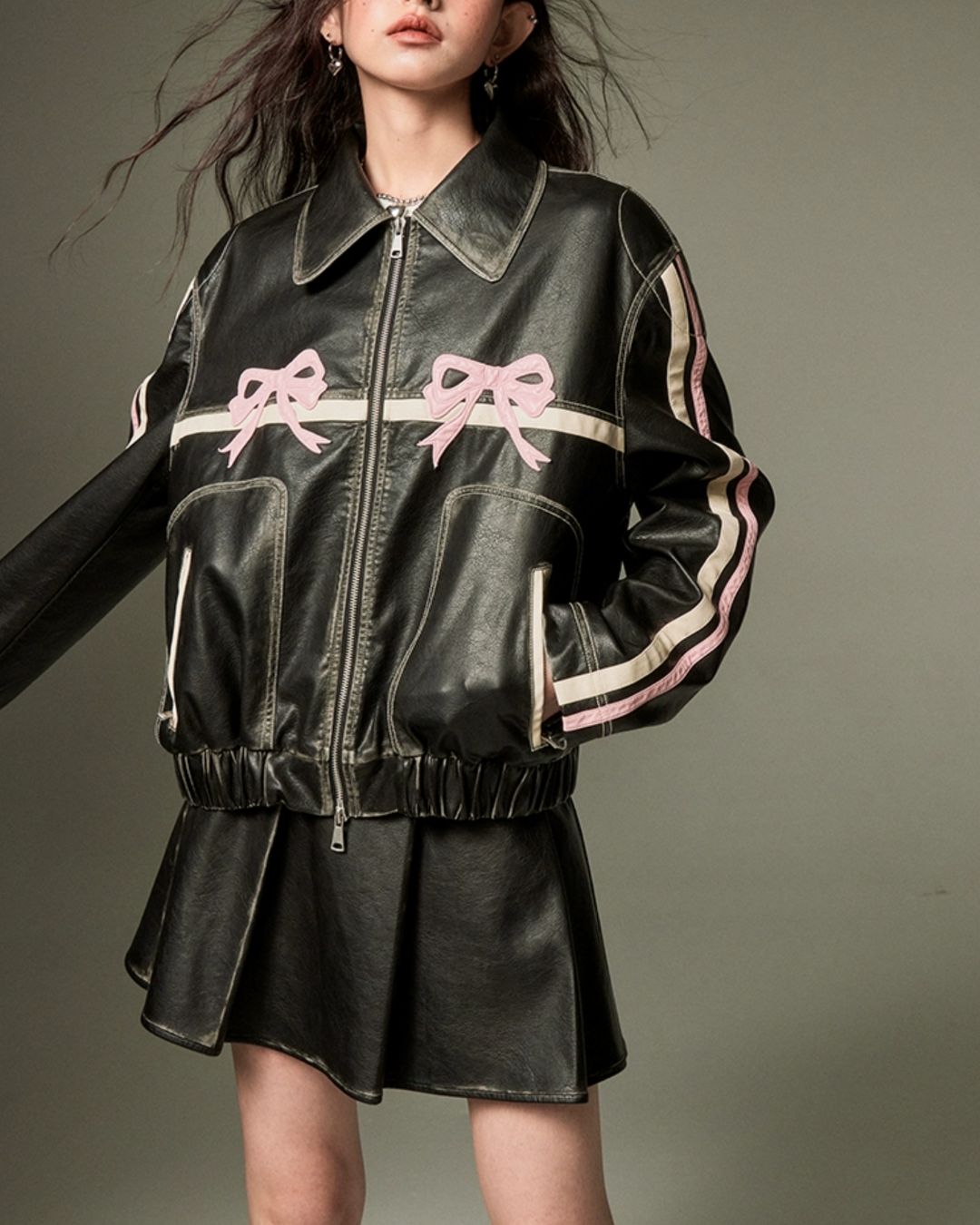 Bowknot Retro Color-Painted Leather Jacket　OT001