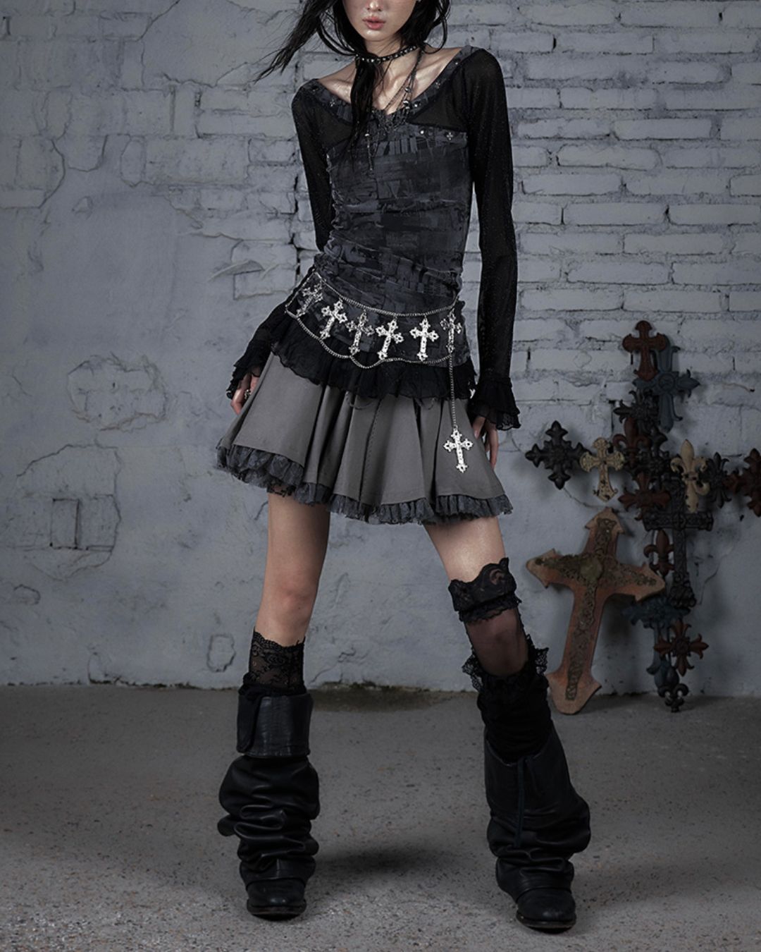 Cross Stitch Sheer Switching Top　TP044