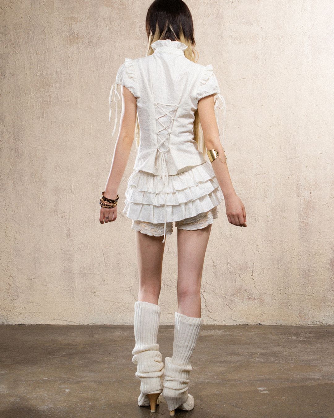 Stand Collar Leopard Print Frill Shirt　TP051