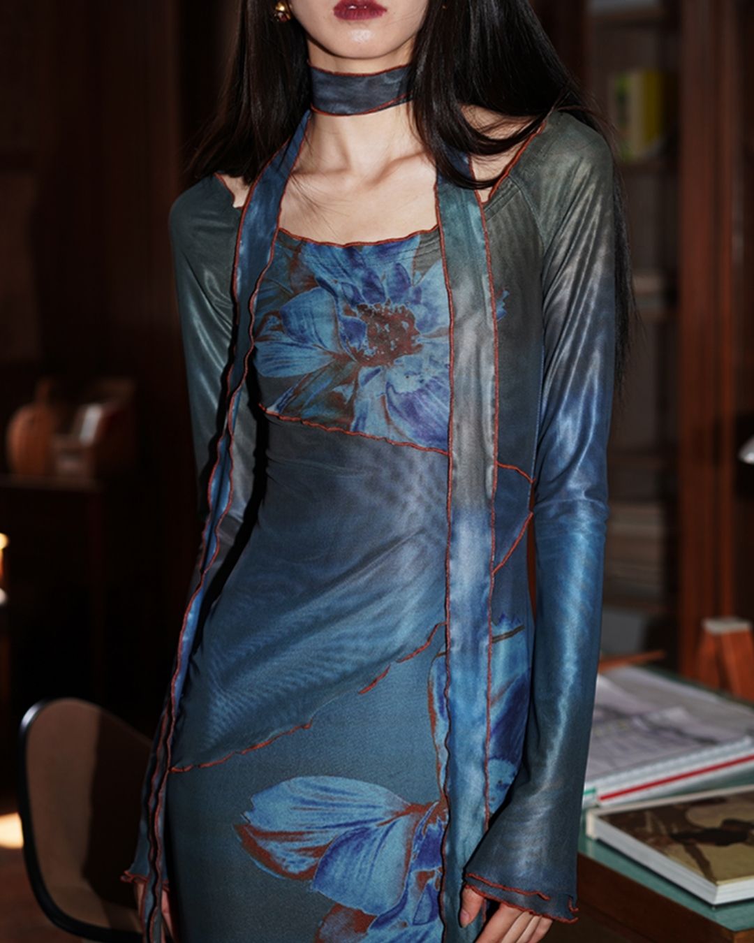 Flower Printed 2-way Long Dress　DR016