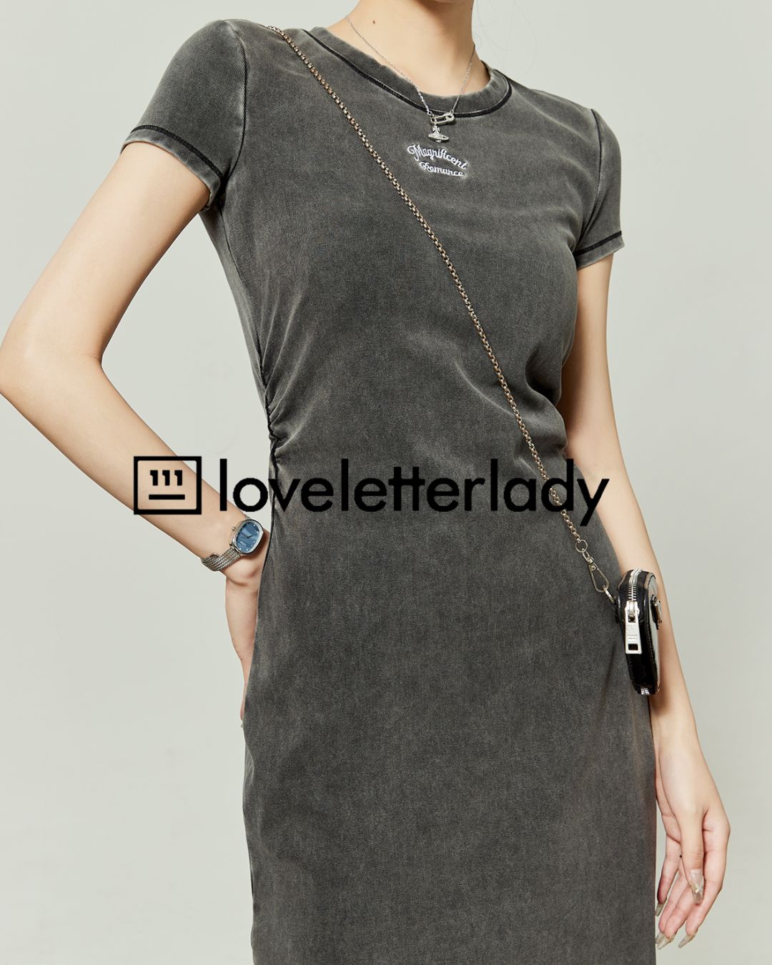 Washed Color Tight Waist Long Dress　DR048