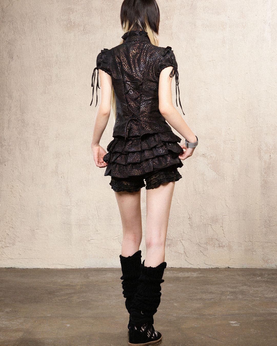 Leopard Print Frill Tiered Shorts　BT033