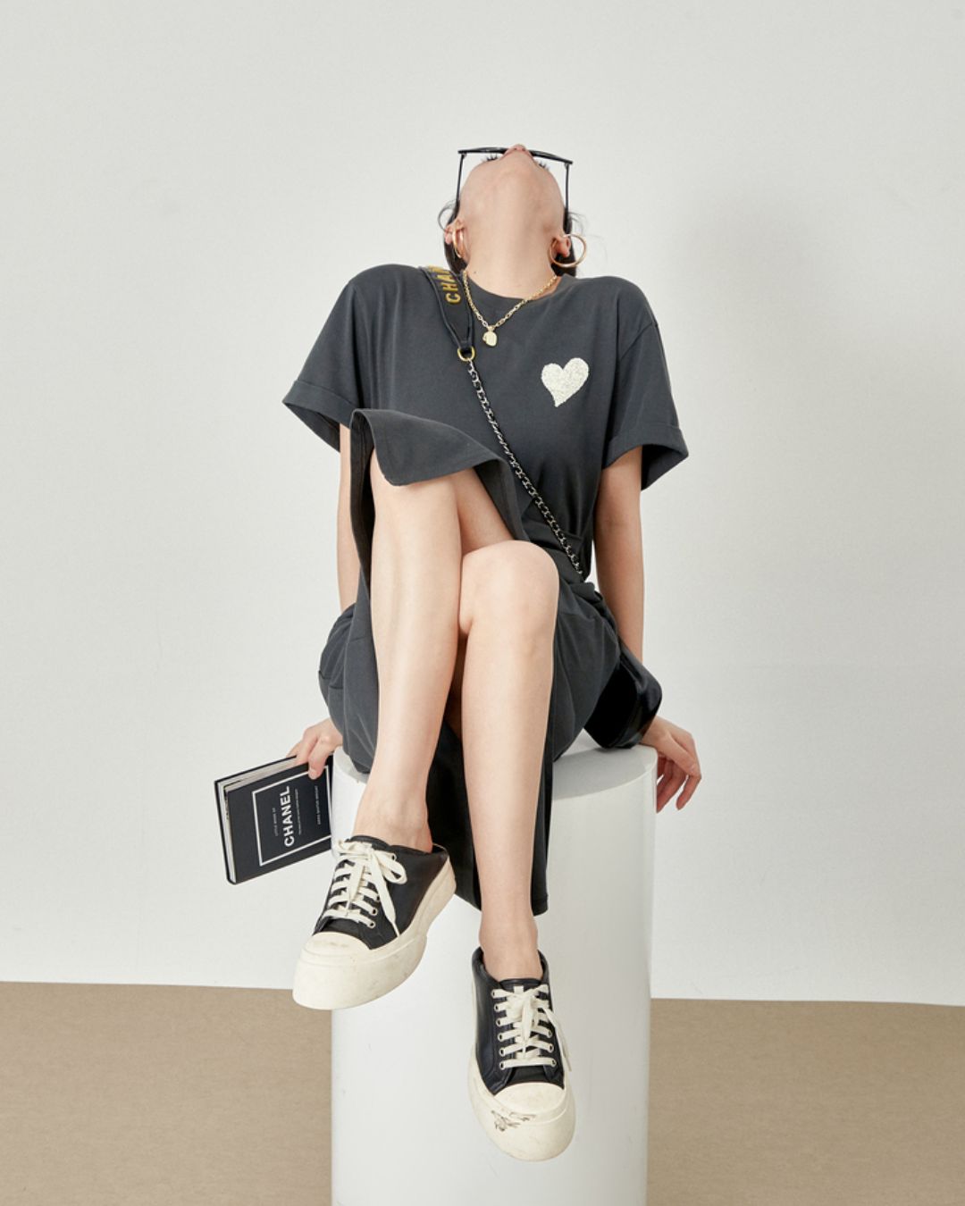 One-point Heart T-shirt Dress　DR043