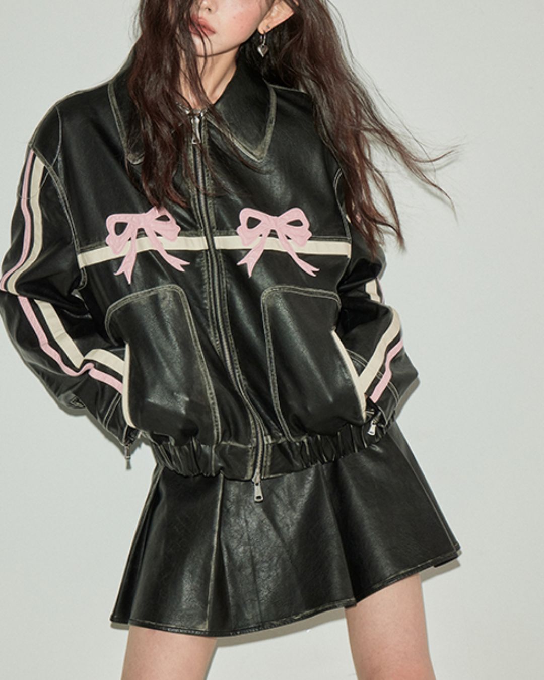 Bowknot Retro Color-Painted Leather Jacket　OT001