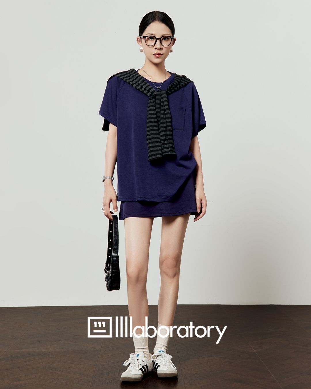 Loose T-shirt & Shorts & Border Shawl Set　TP073