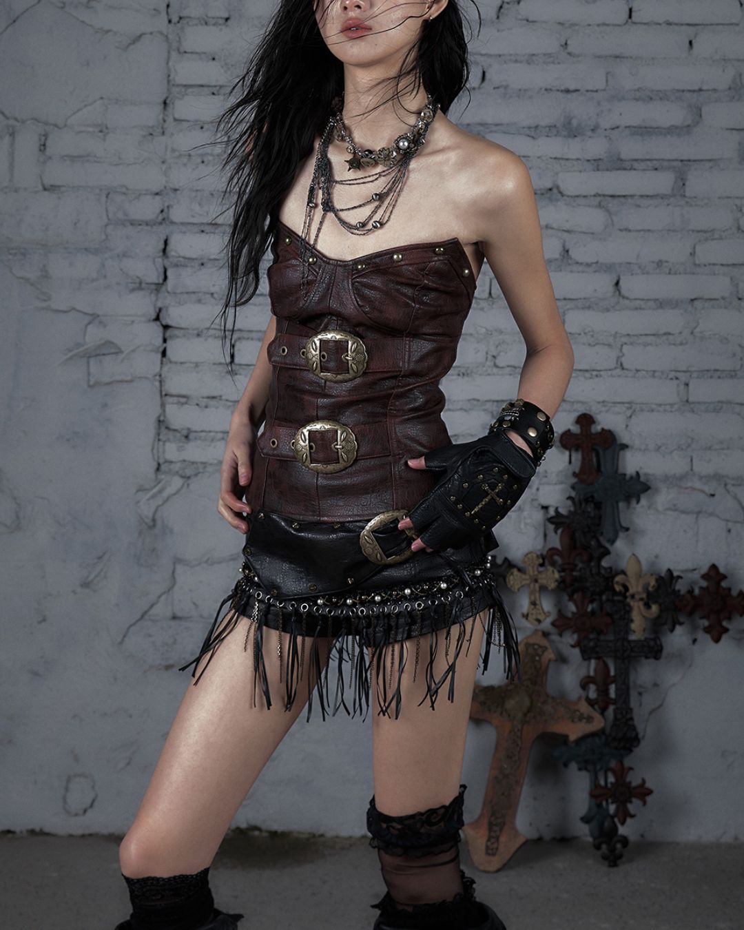 Metal Belt Leather Tube Top　TP045