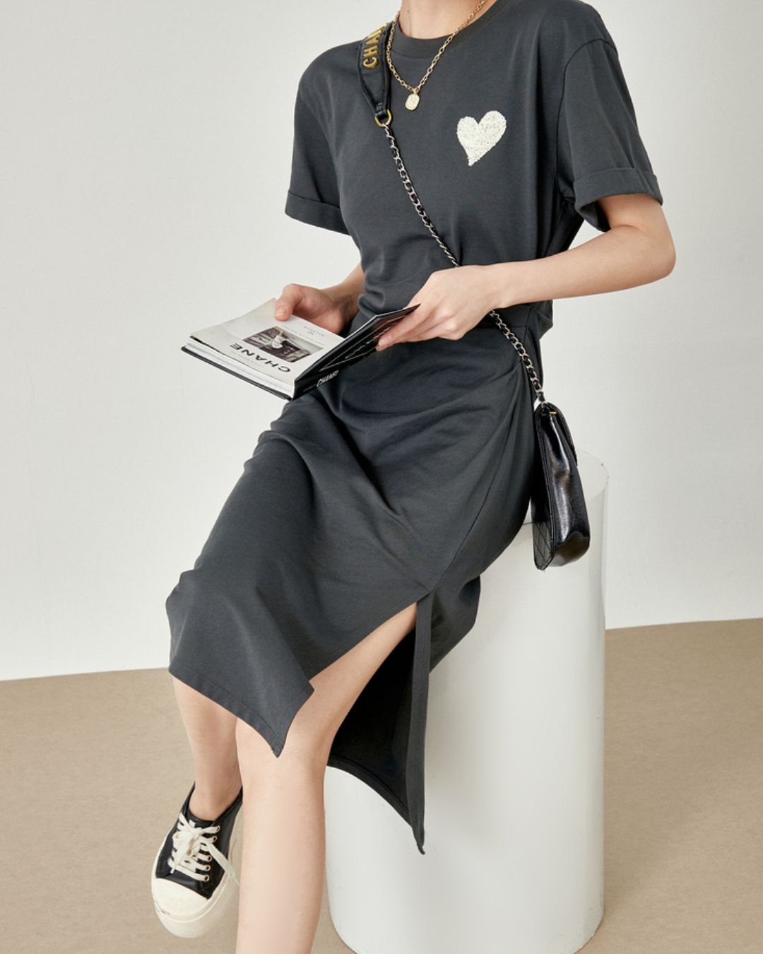 One-point Heart T-shirt Dress　DR043