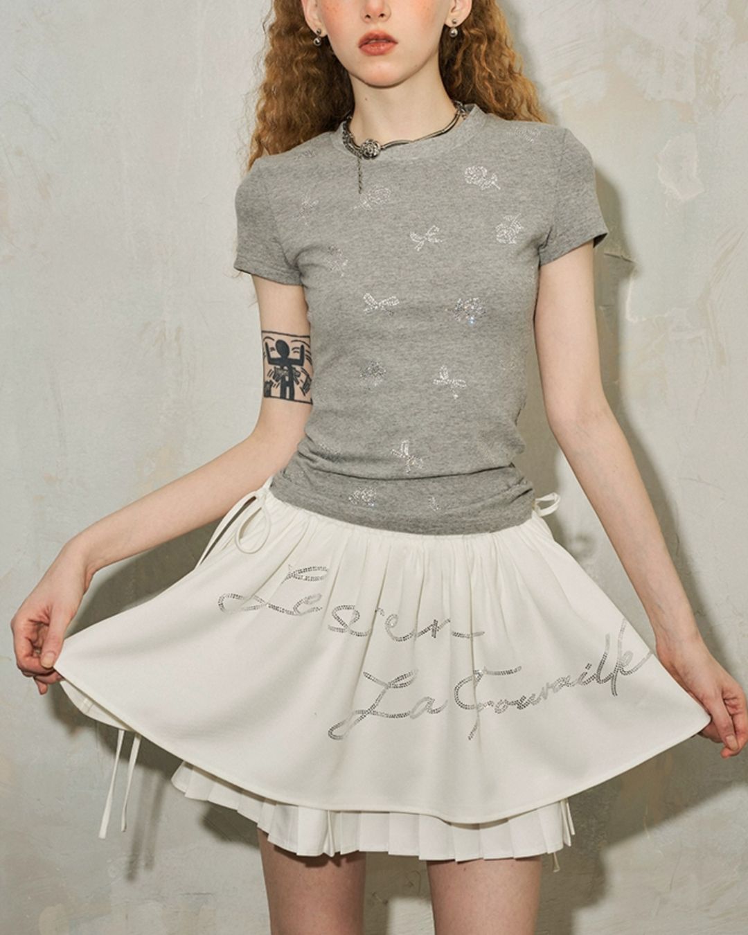 Ribbon and Flower Fitted T-shirt　TP036