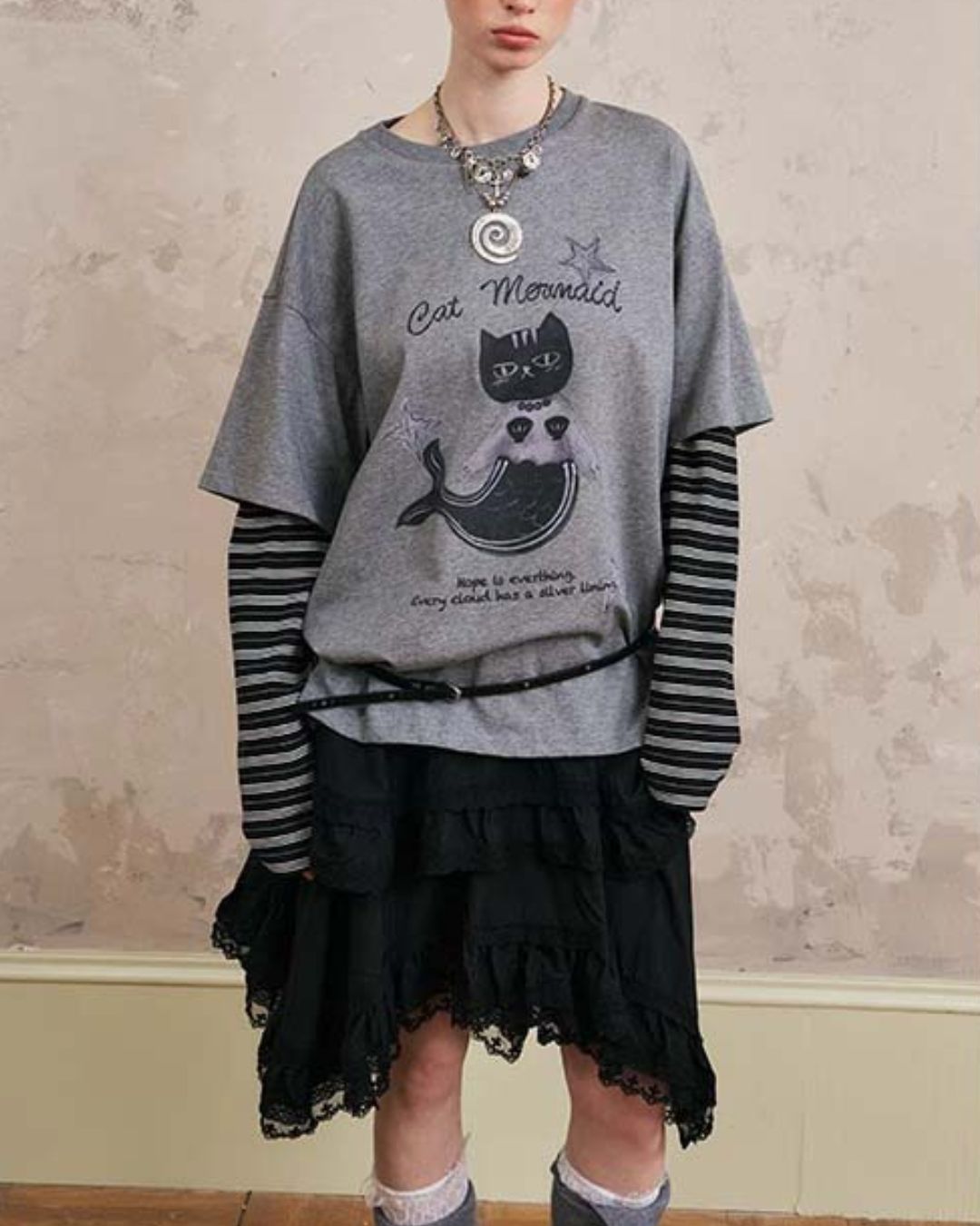 Mermaid Cat Layered T-shirt　TP037