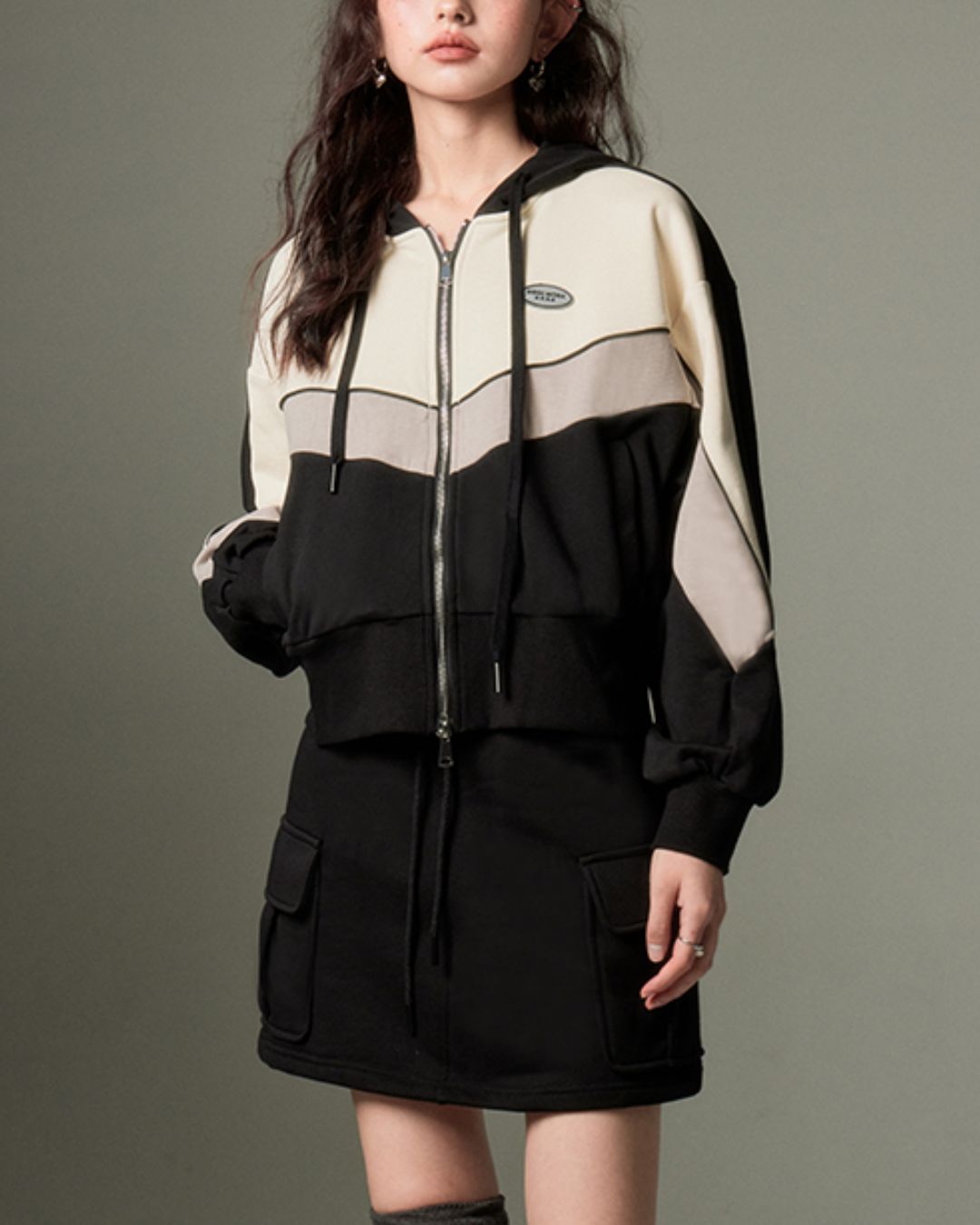 Color Block Full Zip Sporty Hoodie　TP002