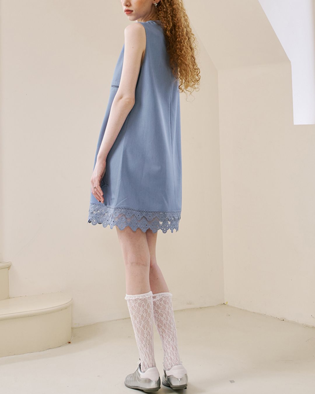 Lace Stitch Sleeveless Mini Dress　DR035