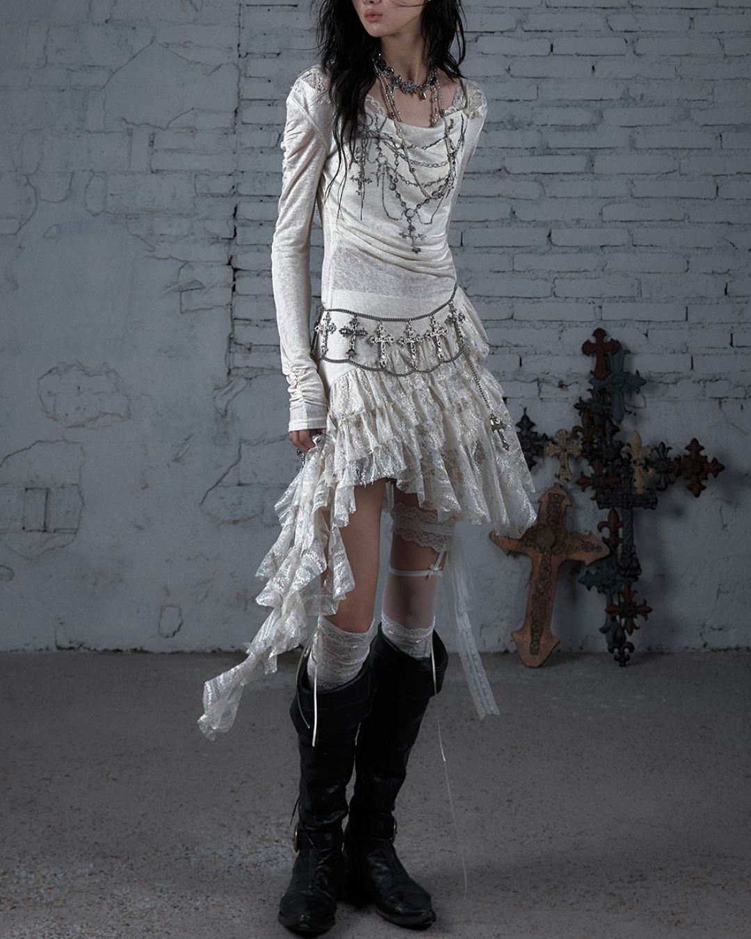 Necklace Print Lace Hooded Dress　DR037