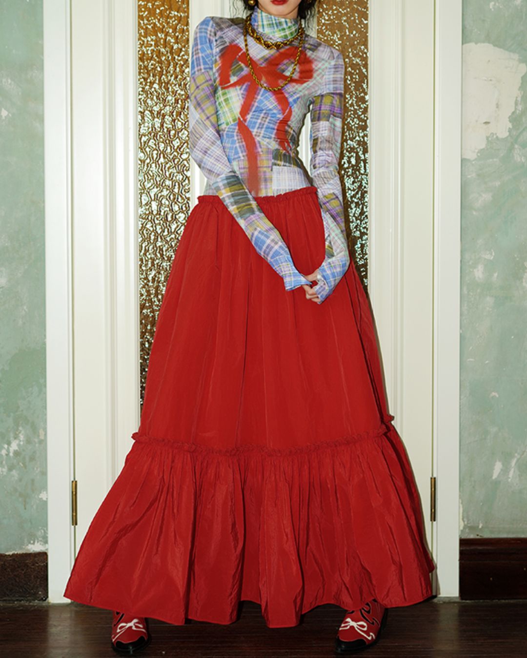 Printed Tiered Long Dress　DR019