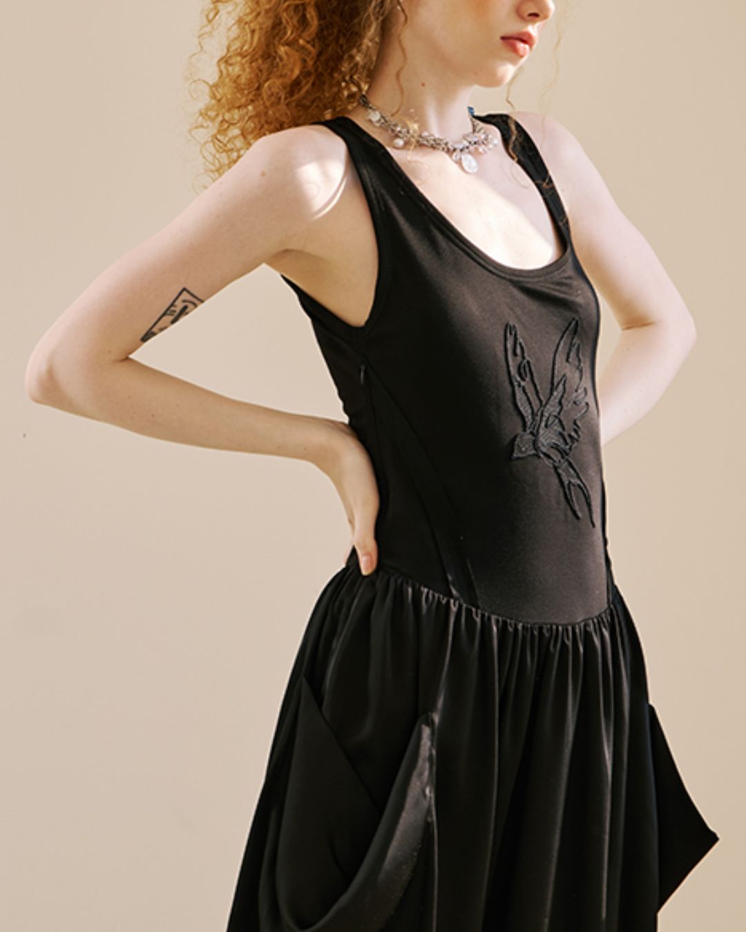 Swallow Embroidery Big Pocket Long Dress　DR036