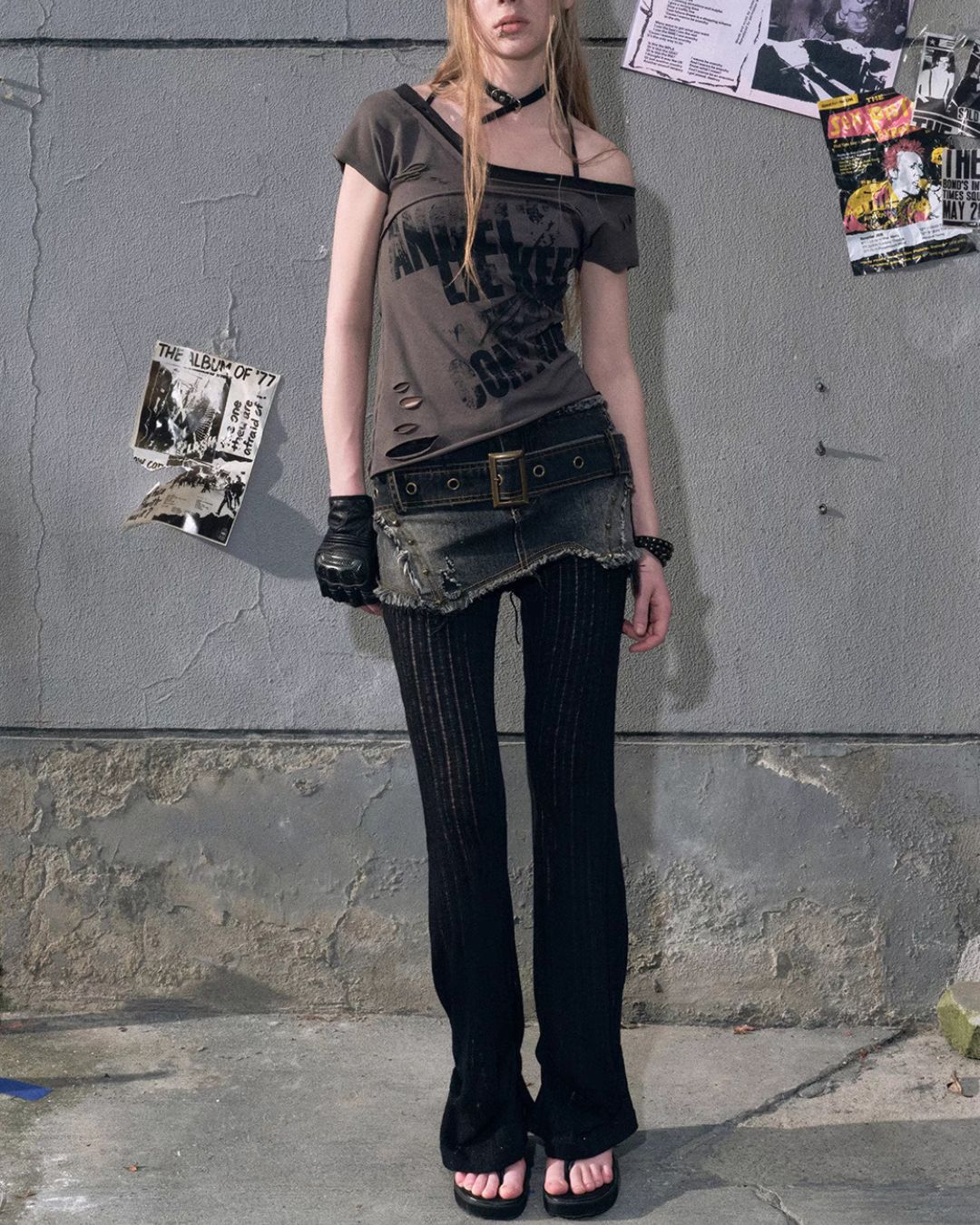 One-shoulder Raw Edge Graffiti Top　TP050