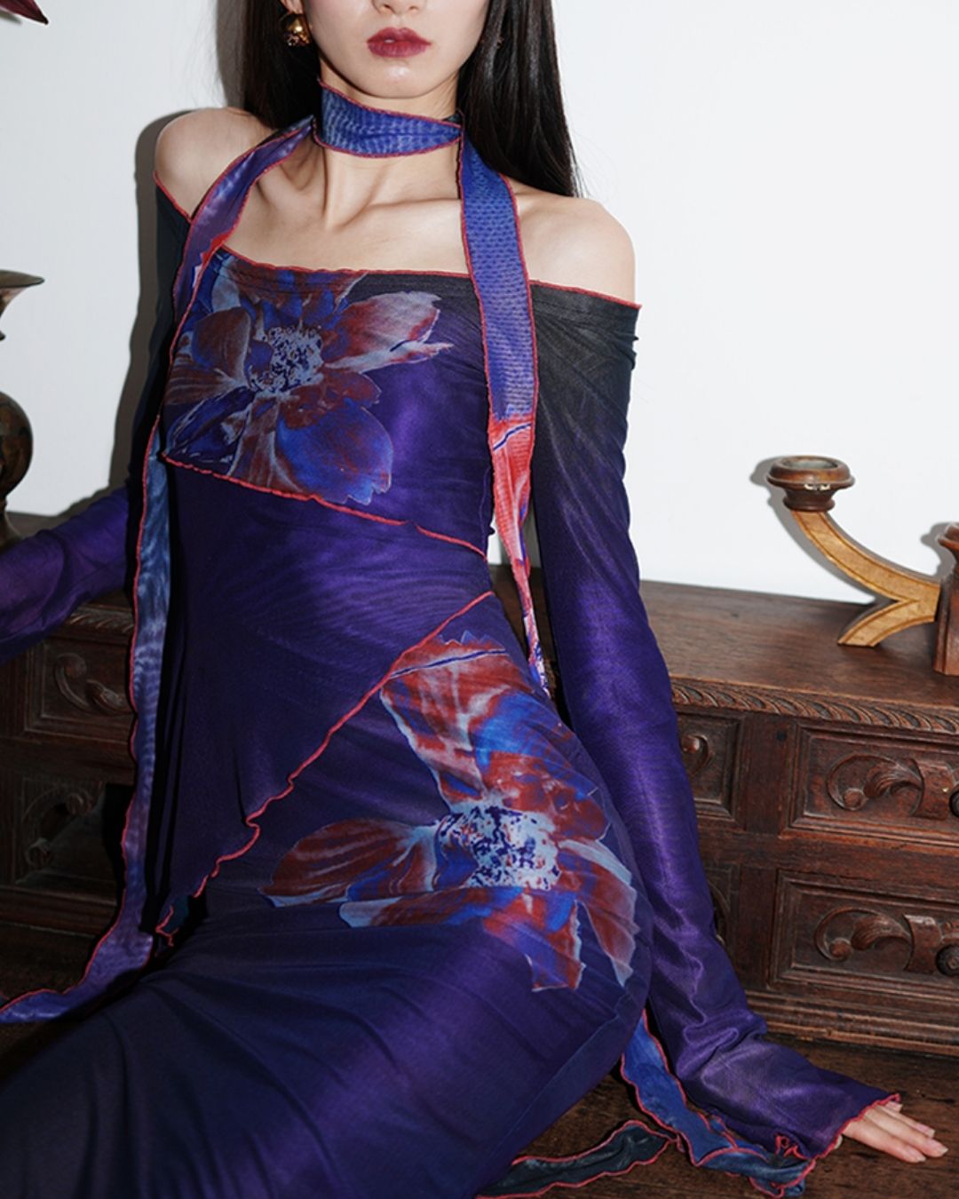 Flower Printed 2-way Long Dress　DR016