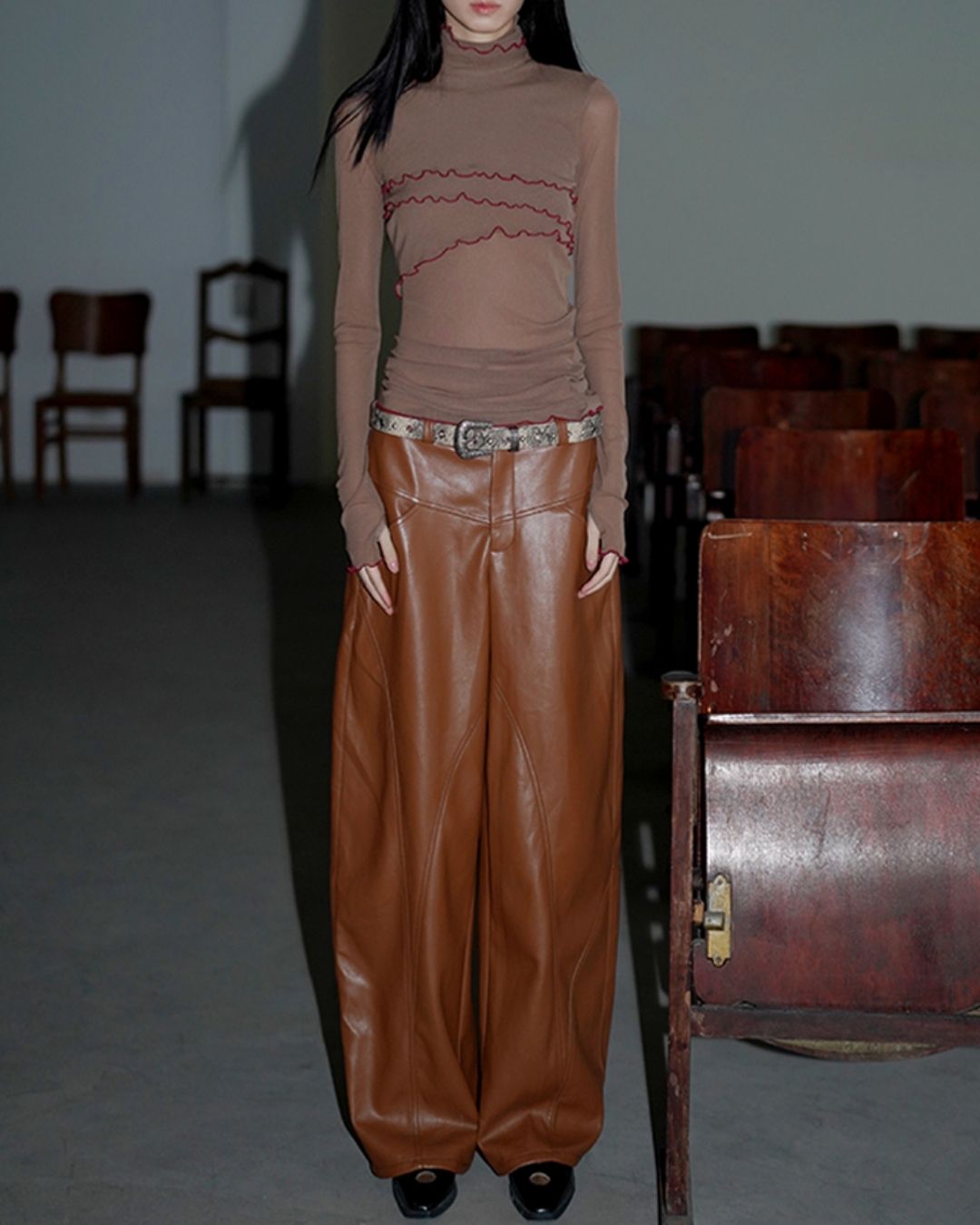 Wide Straight Leather Pants　BT020