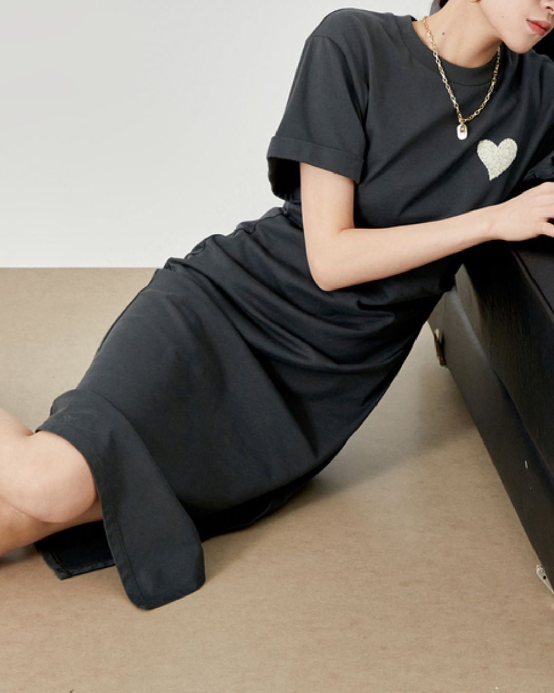 One-point Heart T-shirt Dress　DR043