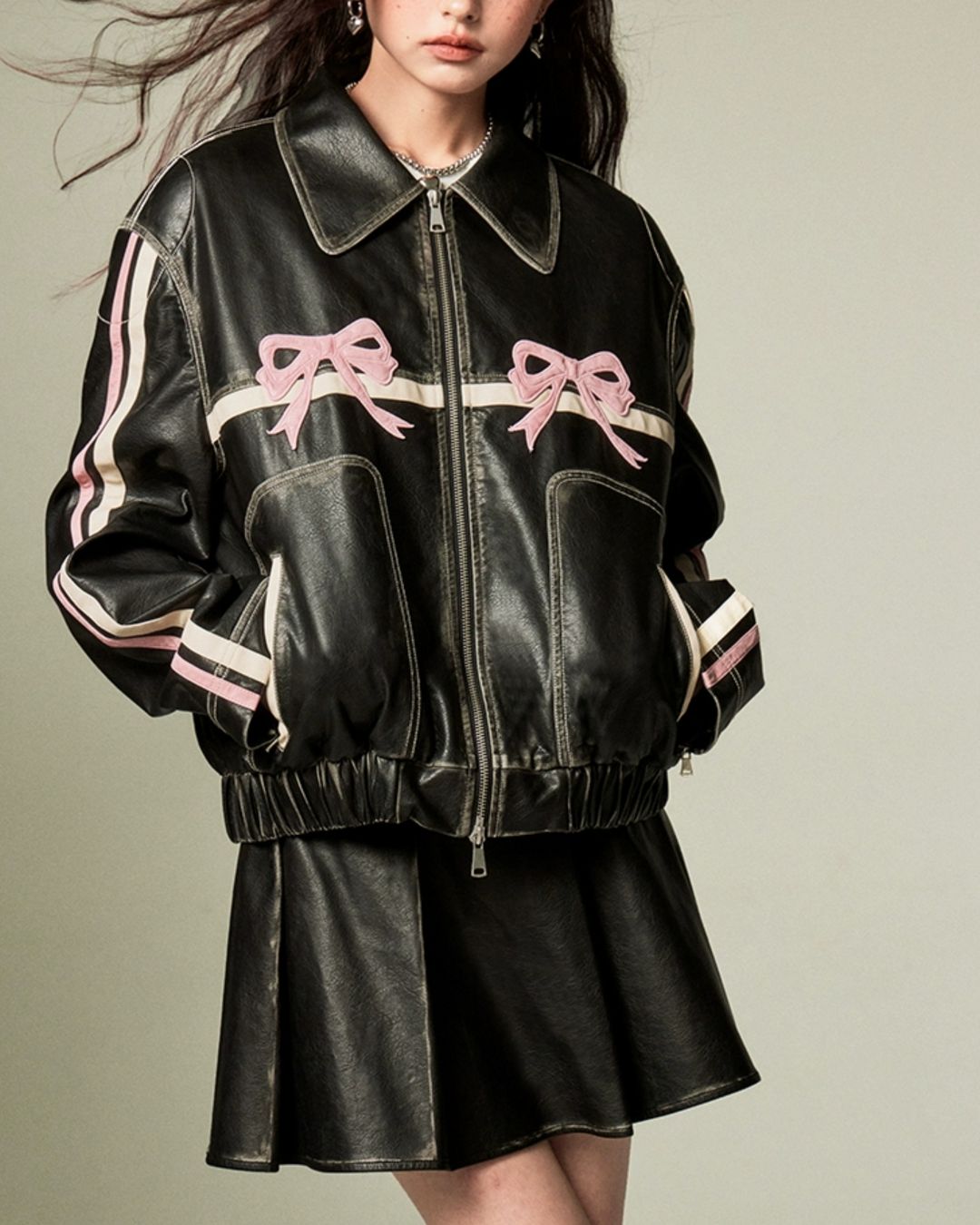 Bowknot Retro Color-Painted Leather Jacket　OT001