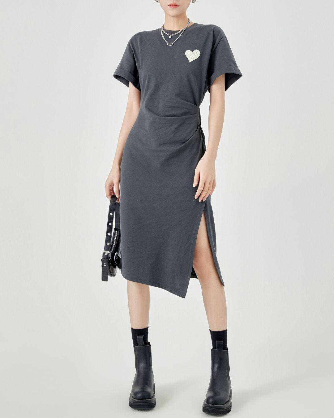 One-point Heart T-shirt Dress　DR043